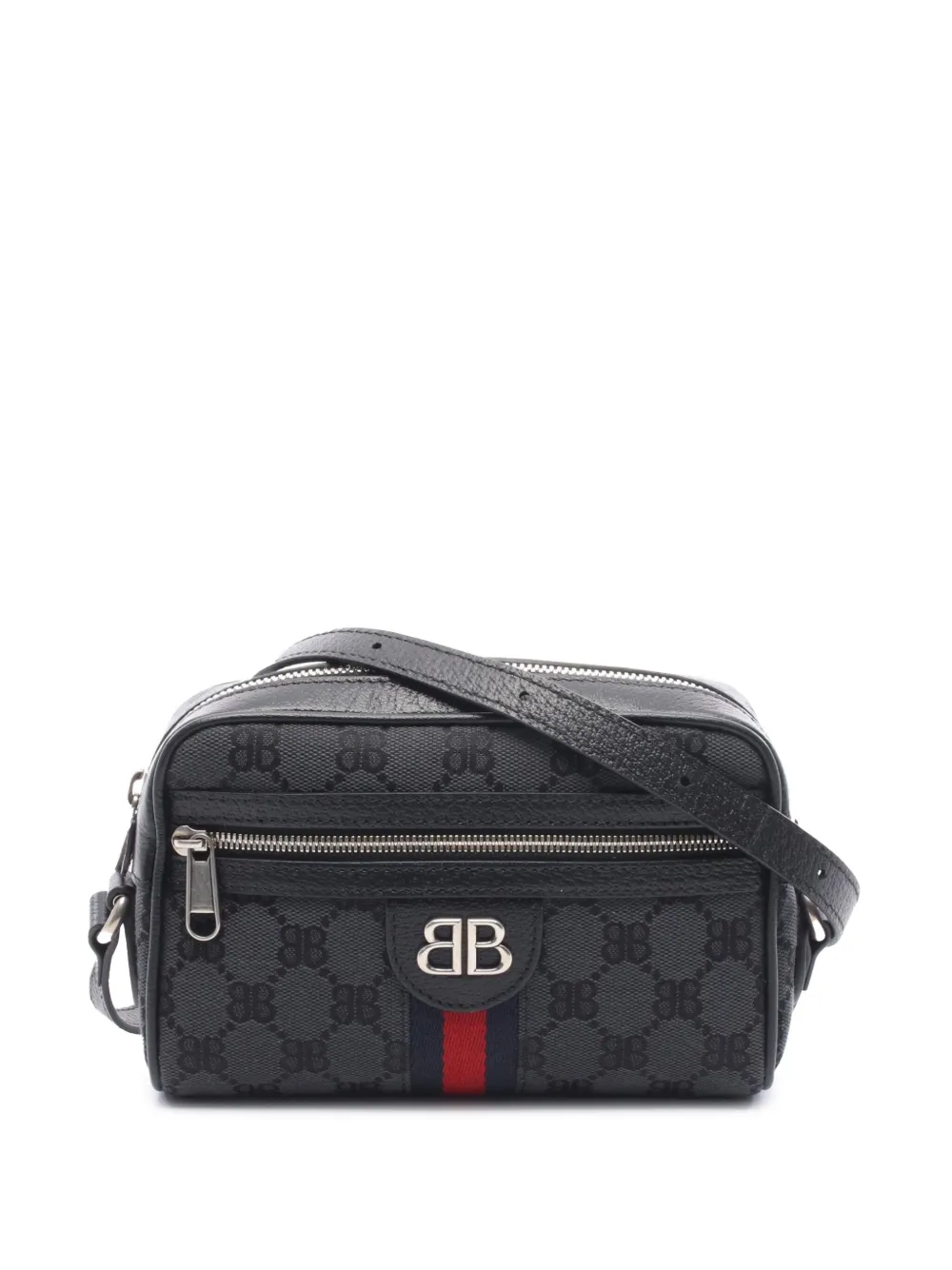Pre-owned Balenciaga 2021-2025 The Hacker Project Bb Canvas Web Crossbody Bag In Black