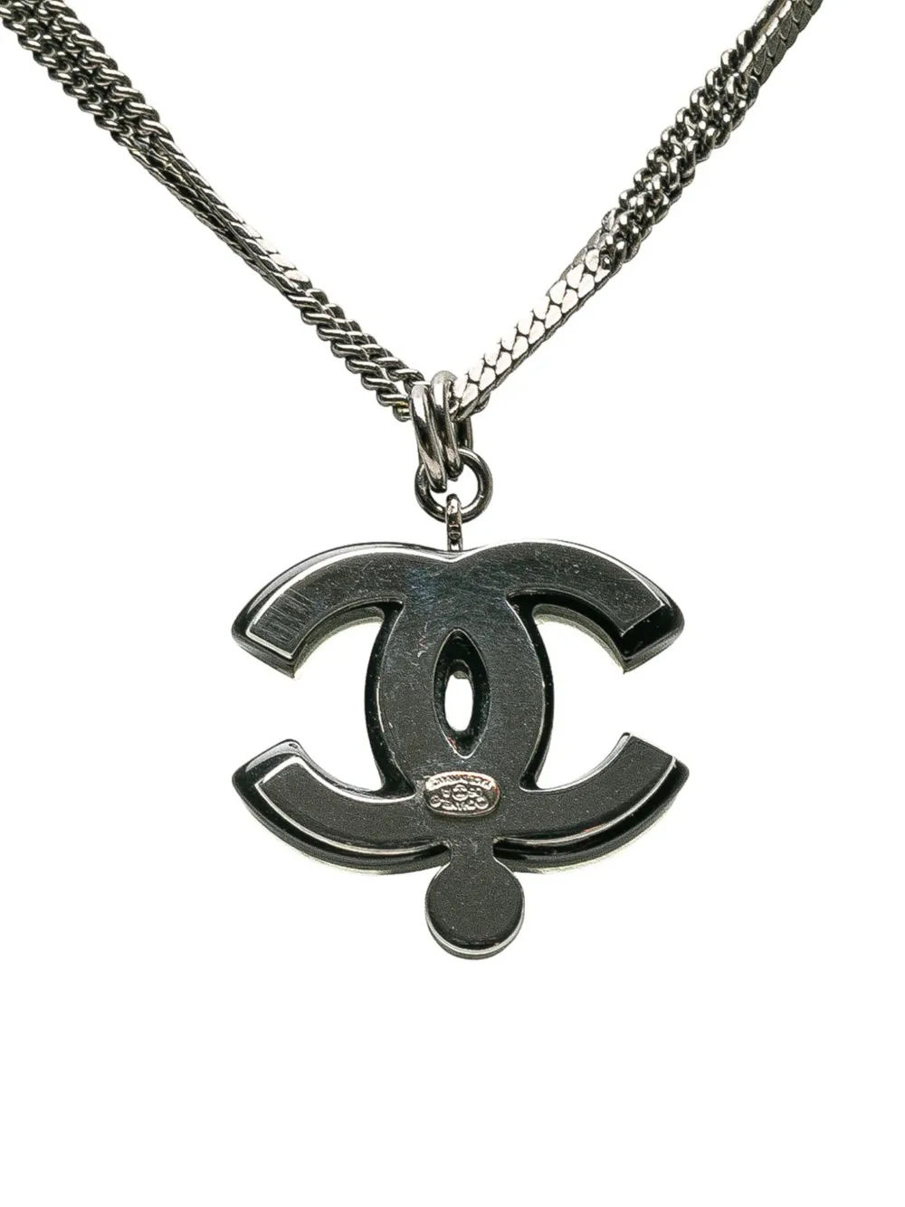 Pre-owned Chanel 2006 Ruthenium Resin Faux Pearl And Crystal Double Chain Necklace Costume Necklace In Black
