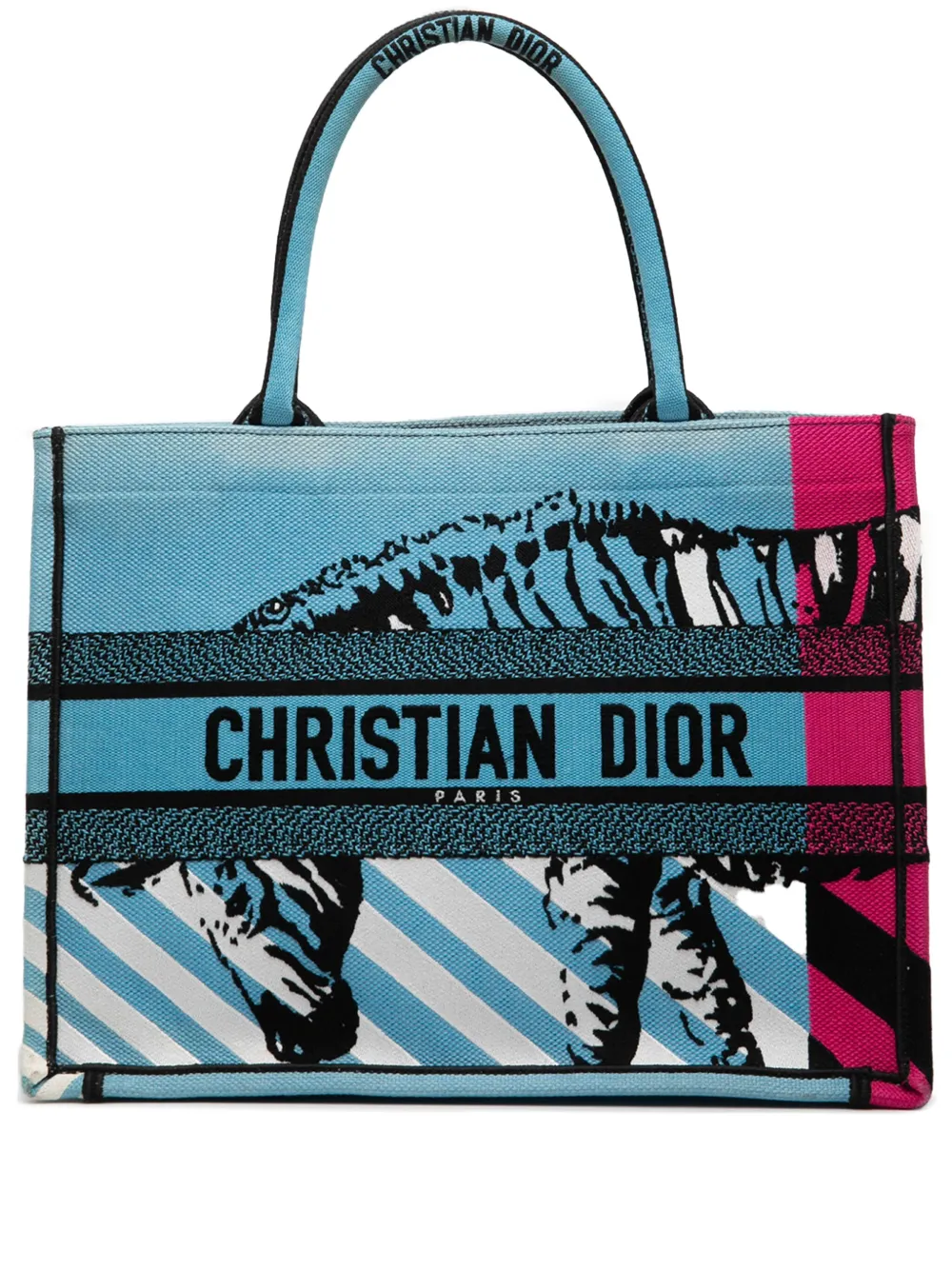 Christian Dior Pre-Owned 2022 Medium Embroidered Canvas Zebra D Jungle Pop Book tote bag | Blue | Image 1
