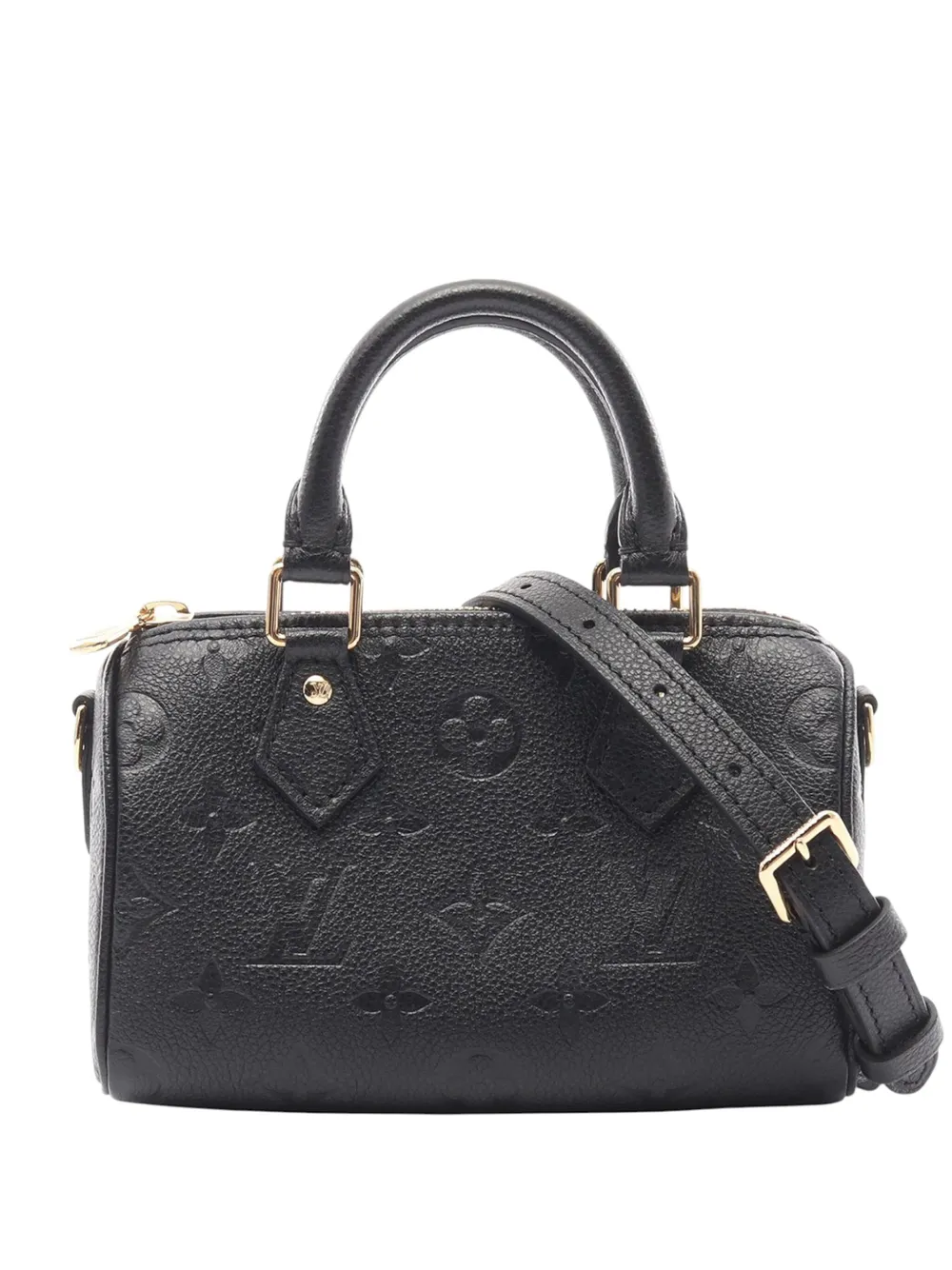 Pre-owned Louis Vuitton 2021-2025 Monogram Empreinte Nano Speedy Bandouliere Satchel In Black