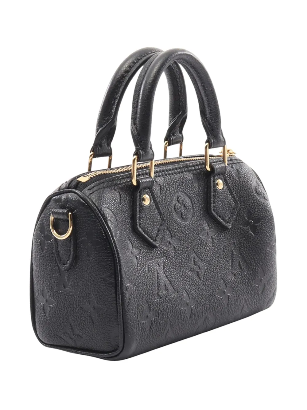 Pre-owned Louis Vuitton 2021-2025 Monogram Empreinte Nano Speedy Bandouliere Satchel In Black