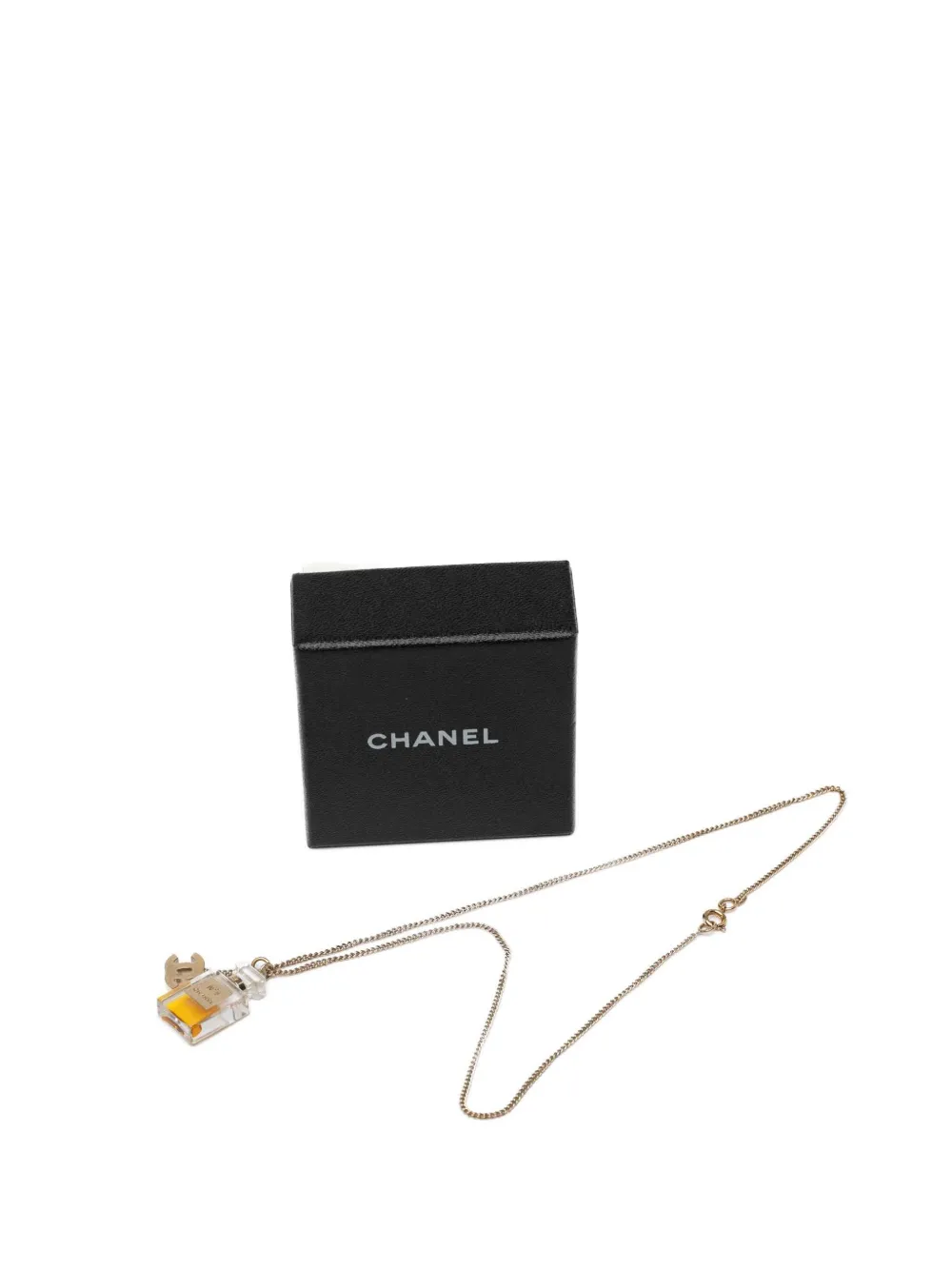 Pre-owned Chanel 2004 Gold Plated Cc No.5 Perfume Bottle Pendant Necklace Costume Necklace