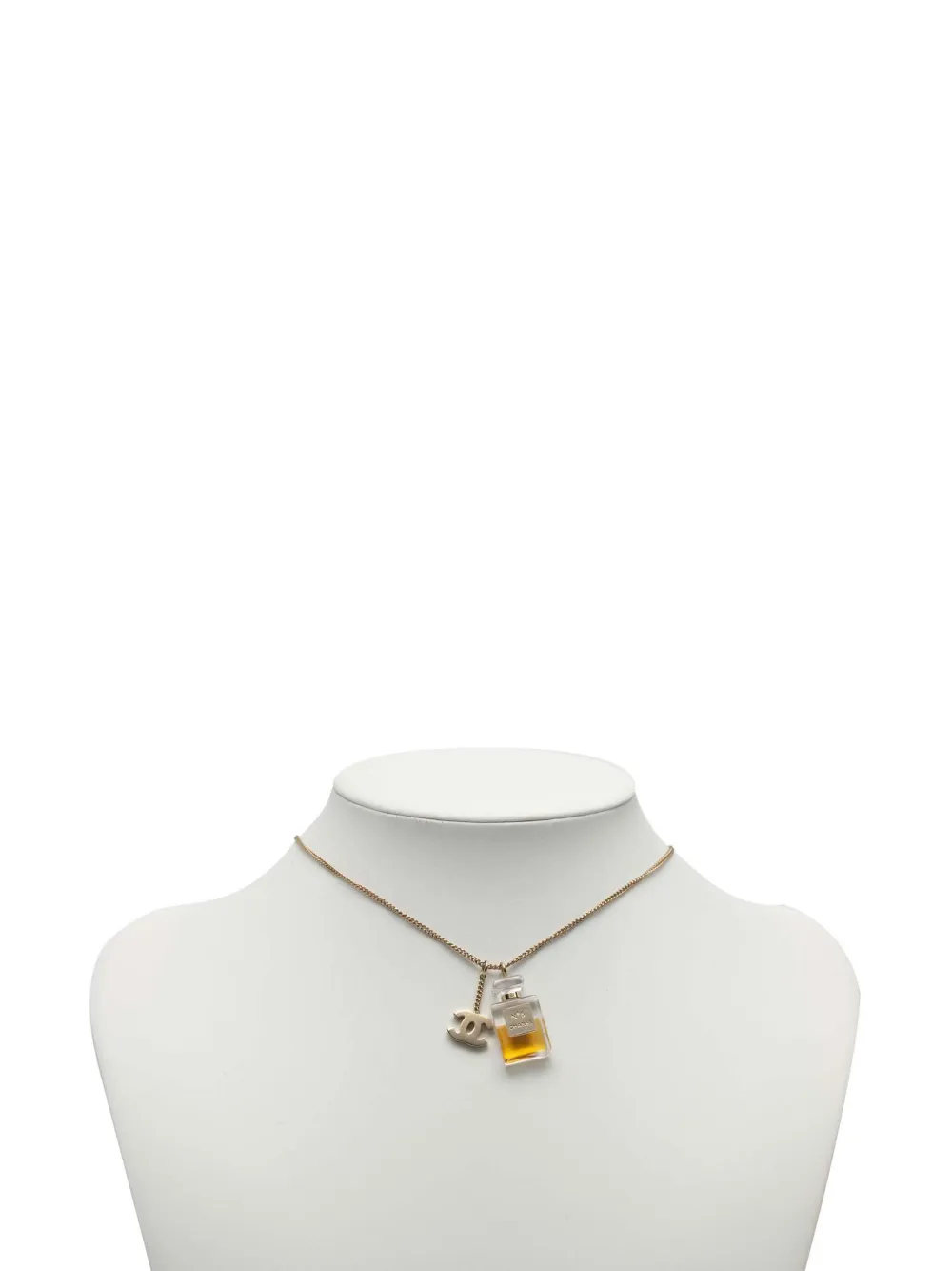 Pre-owned Chanel 2004 Gold Plated Cc No.5 Perfume Bottle Pendant Necklace Costume Necklace