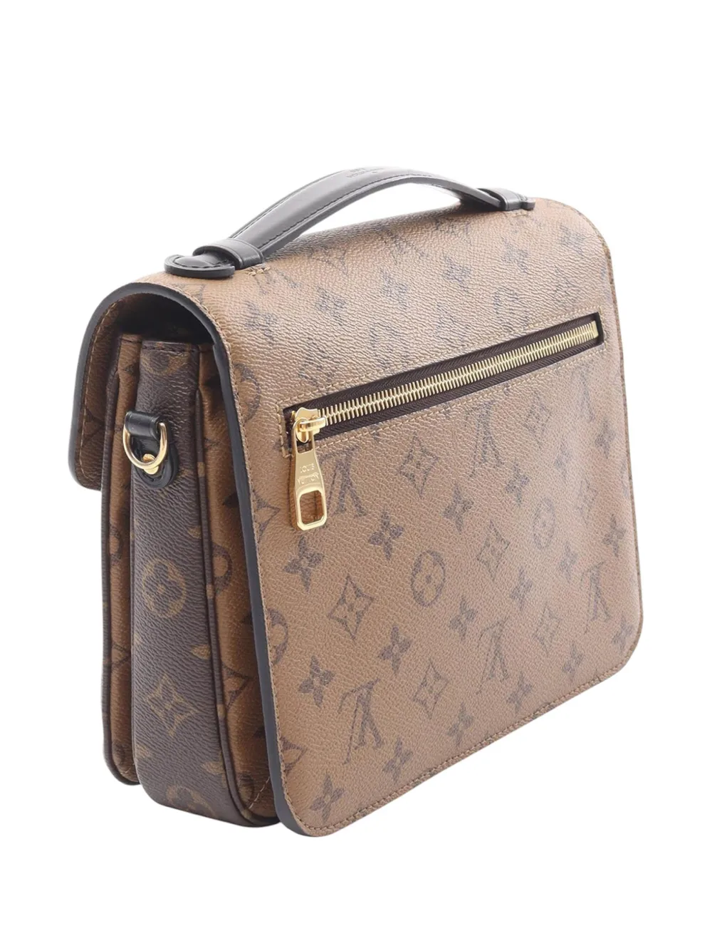 Pre-owned Louis Vuitton 2021-2025 Monogram Reverse Pochette Metis Satchel In Brown