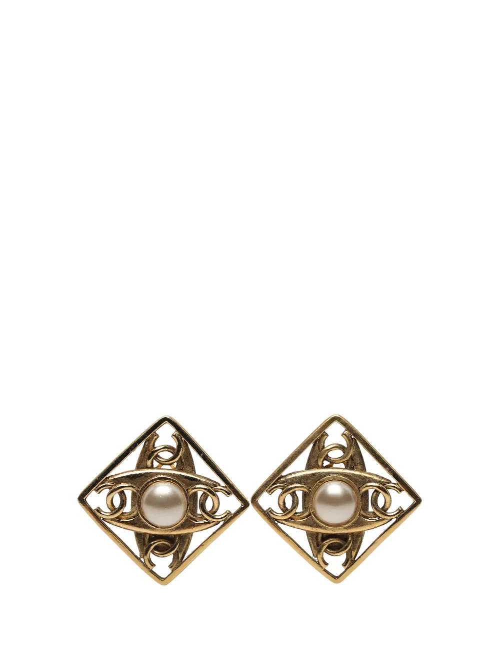 CHANEL Pre-Owned 1980-1990 ゴールドプレーテッド フォーパール ココマーク ダイヤシェイプ クリップオン CHANEL Pre-Owned 1980-1990 ゴールドプレーテッド フォーパール ココマーク ダイヤシェイプ クリップオン