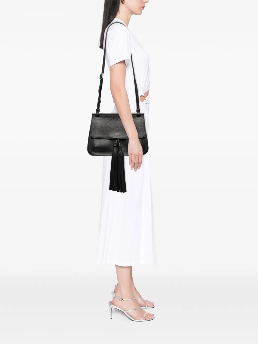 Pre-owned Gucci 2000-2015 Medium Leather Bamboo Daily Crossbody Bag In Black