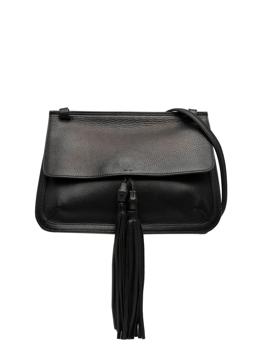 Pre-owned Gucci 2000-2015 Medium Leather Bamboo Daily Crossbody Bag In Black