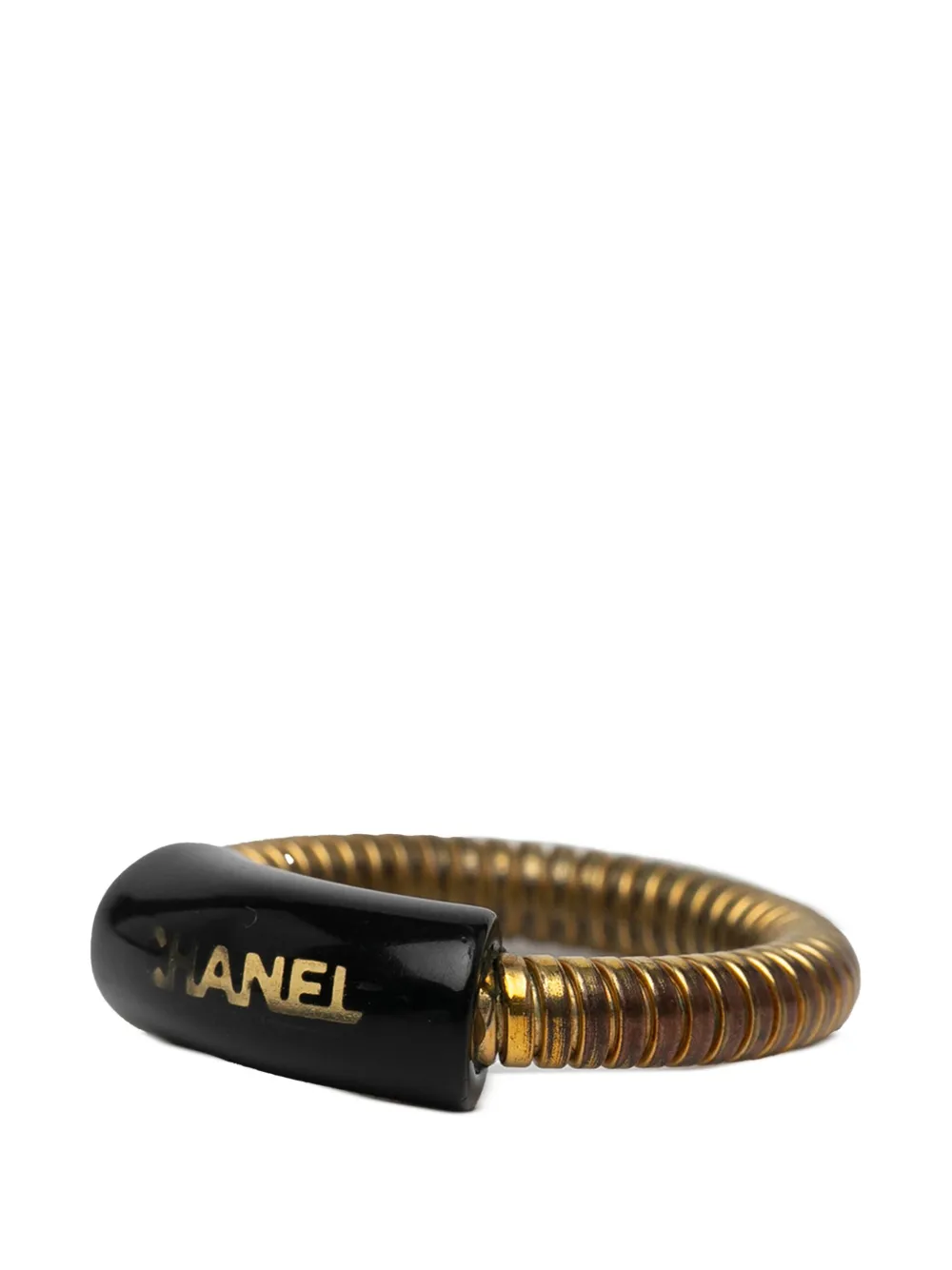 Pre-owned Chanel 2001 Gold Plated Logo Ring Costume Ring