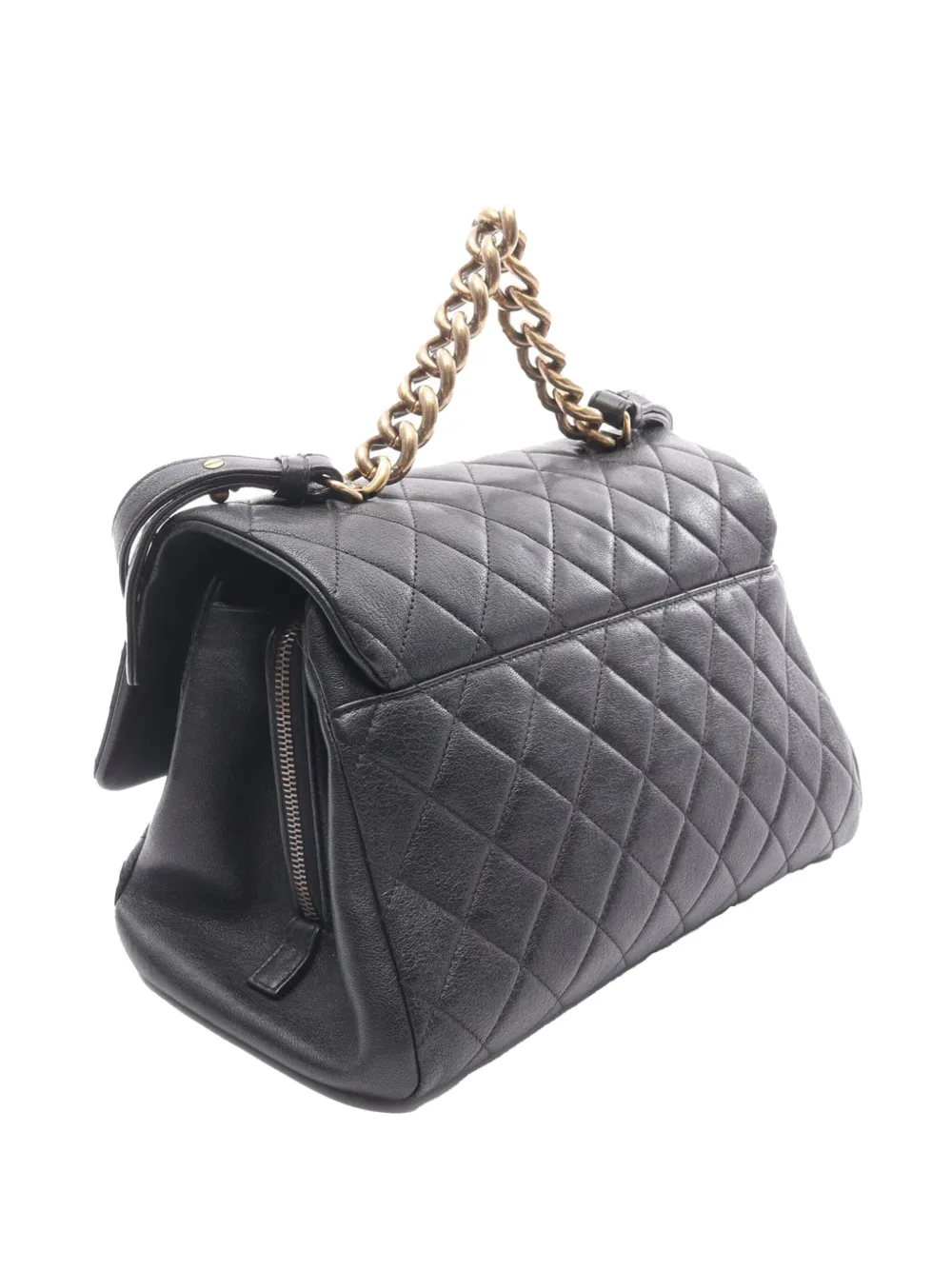 Pre-owned Chanel 2016-2017 Paris Rome Large Calfskin Trapezio Bag Satchel In Black