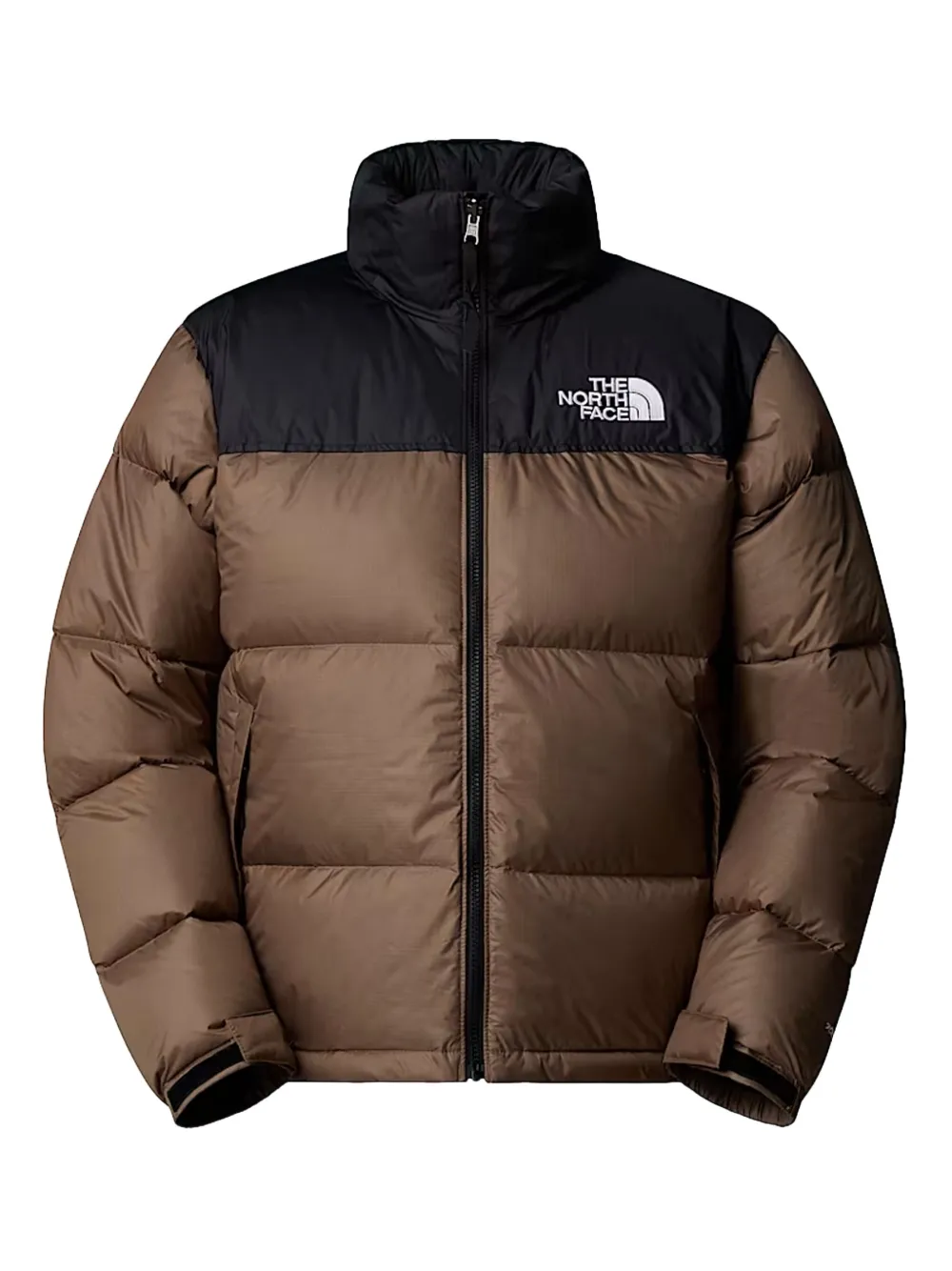 The North Face Block Design High Collar Puffer Jacket In Brown