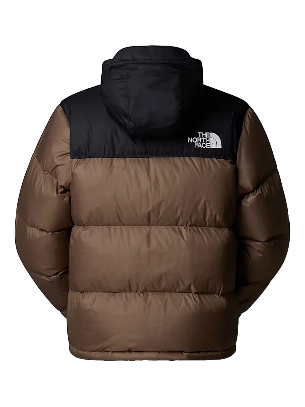 The North Face Block Design High Collar Puffer Jacket In Brown