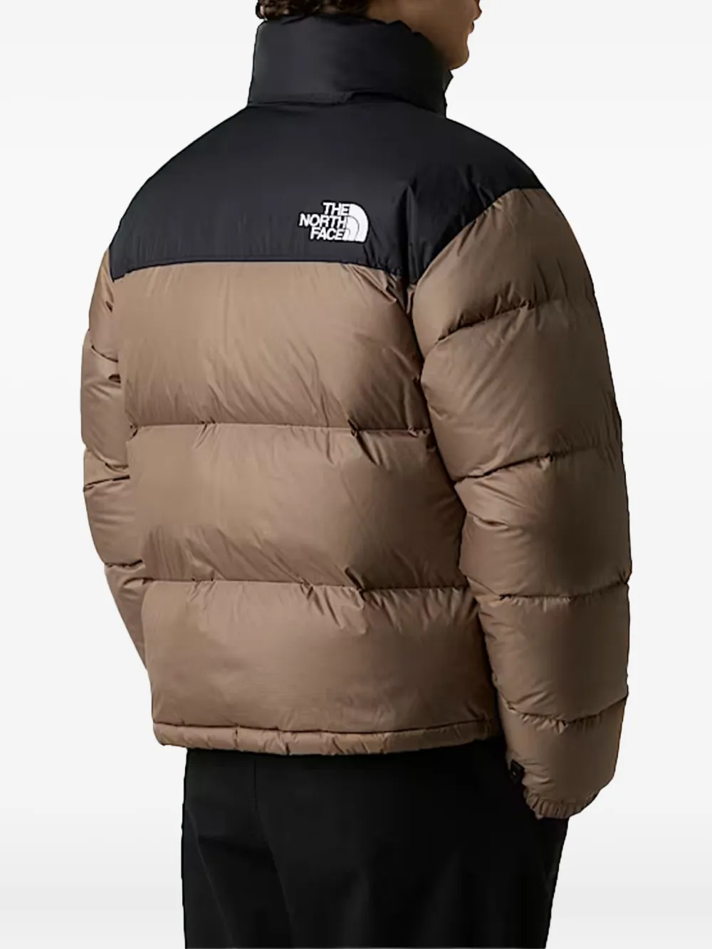 The North Face Block Design High Collar Puffer Jacket In Brown