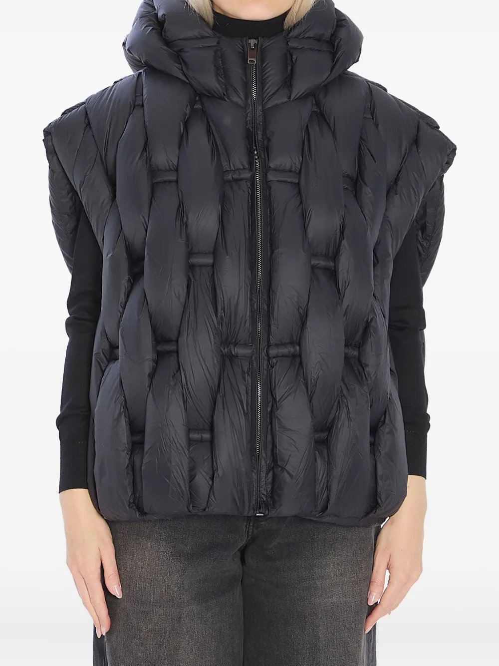 Raxxy Woven Padded Zip-up Vest In Black
