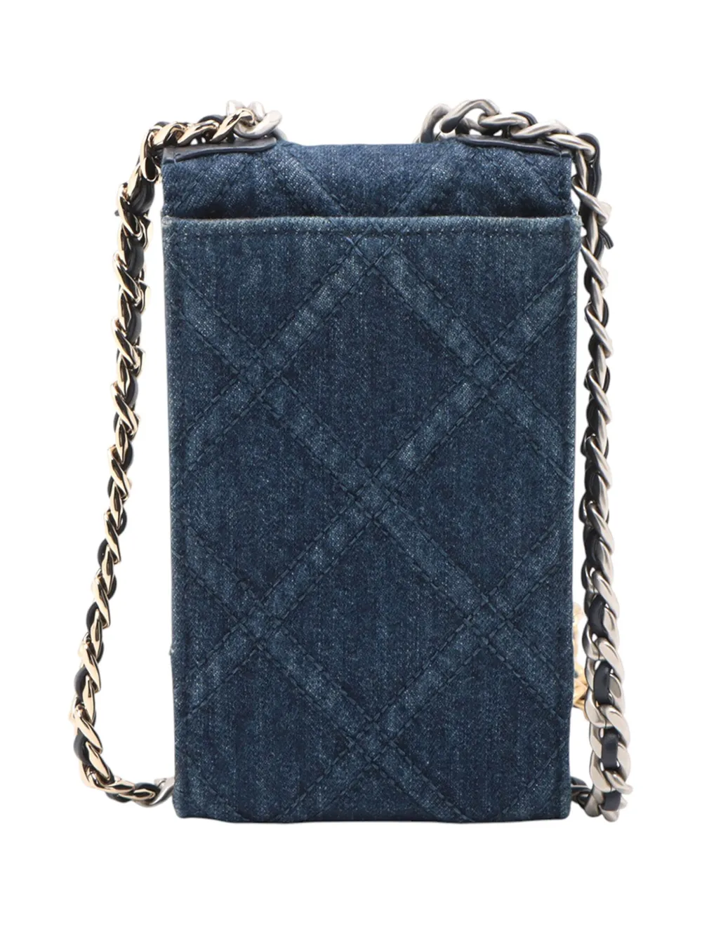 Pre-owned Chanel 2021 Denim 19 Phone Holder With Chain Satchel In Blue