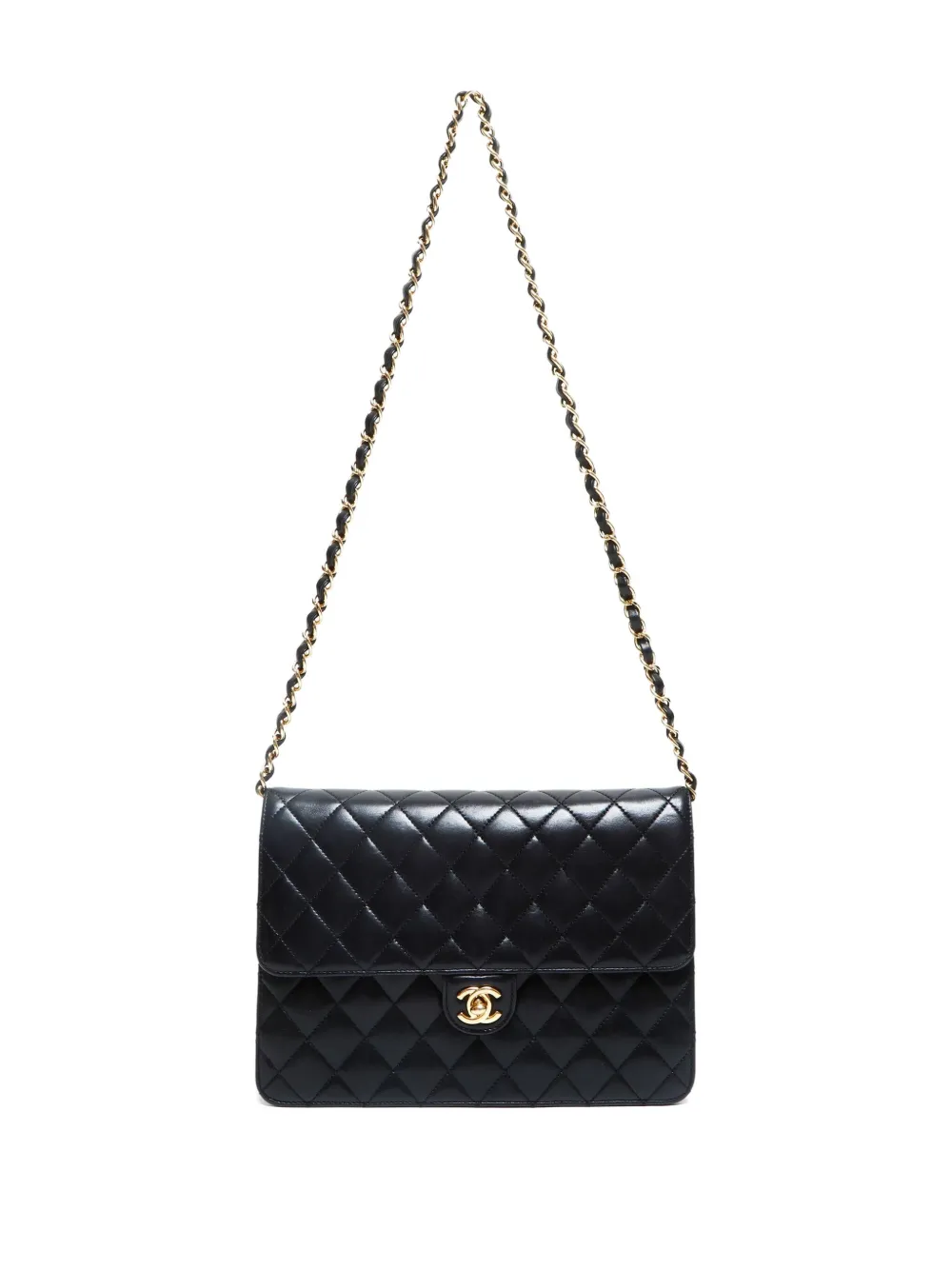 Pre-owned Chanel 2010-2011 Half Flap Quilted-chain Shoulder Bag In Black
