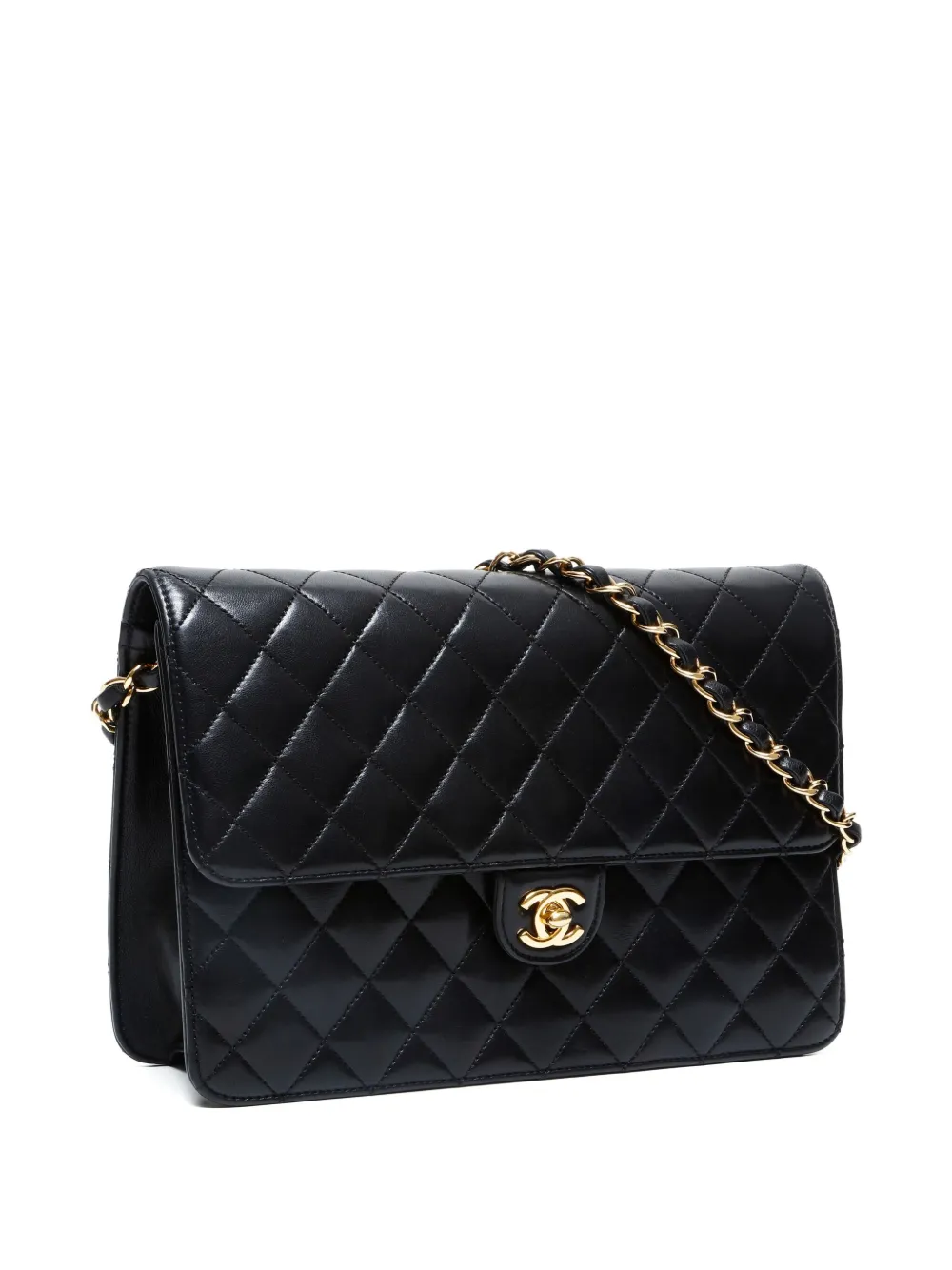 Pre-owned Chanel 2010-2011 Half Flap Quilted-chain Shoulder Bag In Black