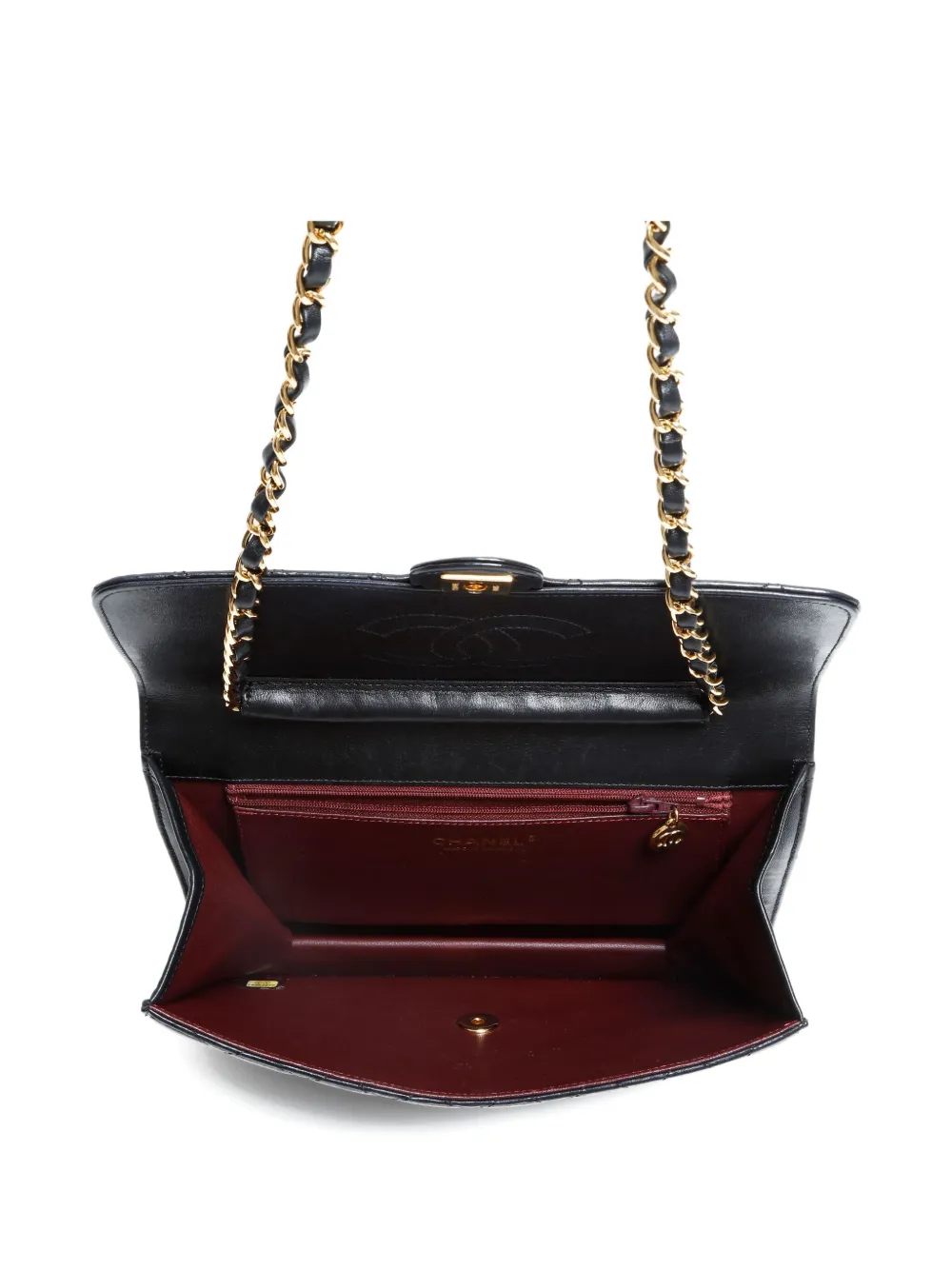 Pre-owned Chanel 2010-2011 Half Flap Quilted-chain Shoulder Bag In Black