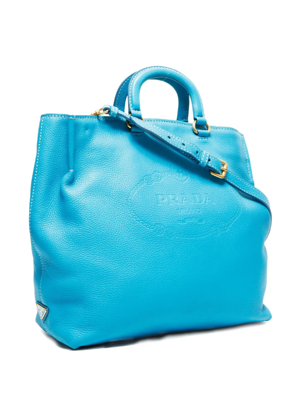 Pre-owned Prada 2000-2020s Daino 2way Debossed Tote Bag In Blue
