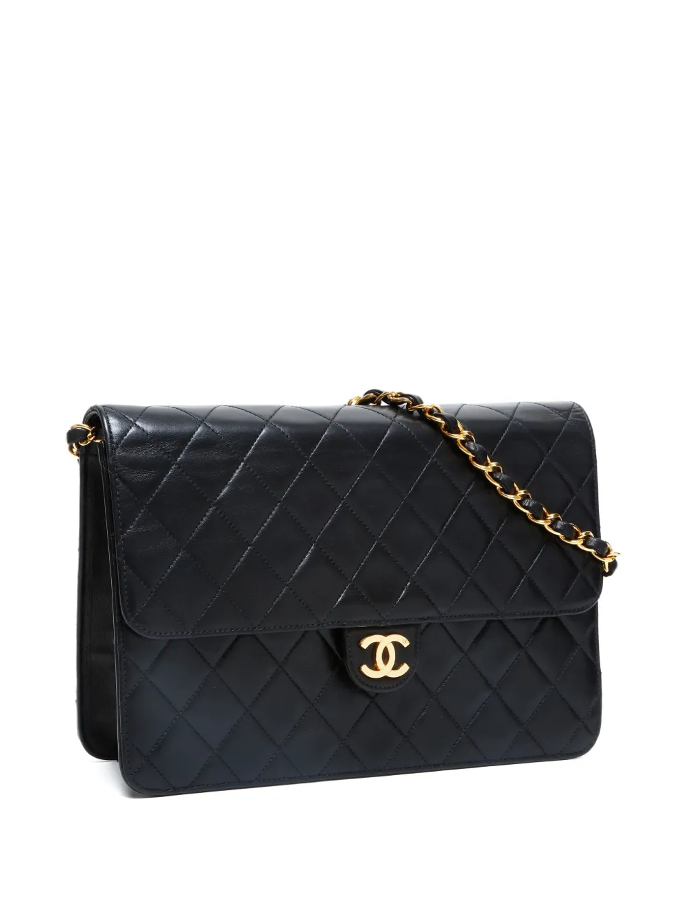 Pre-owned Chanel 1996-1997 Push-lock Chain-flap Shoulder Bag In Black