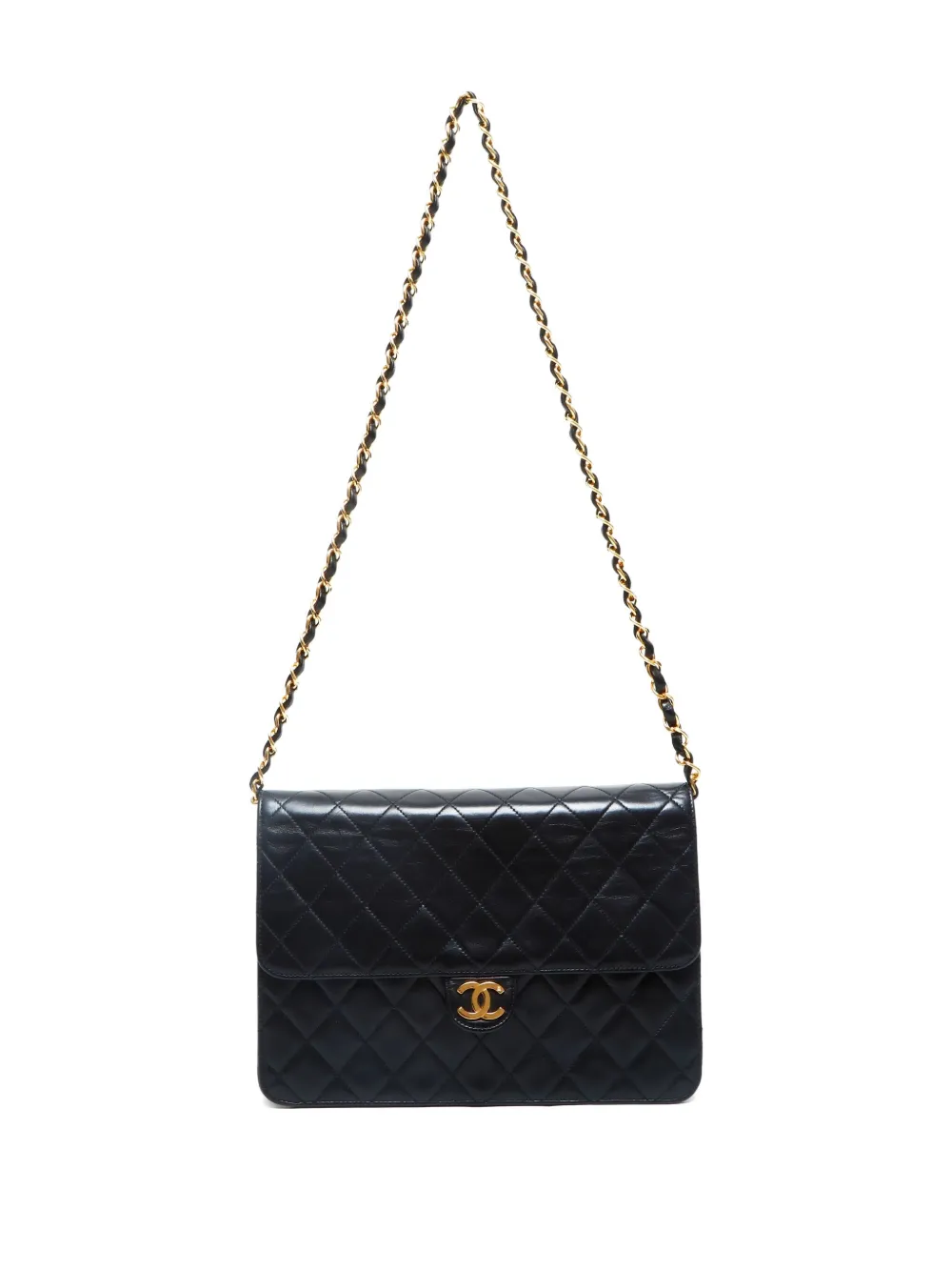 Pre-owned Chanel 1996-1997 Push-lock Chain-flap Shoulder Bag In Black