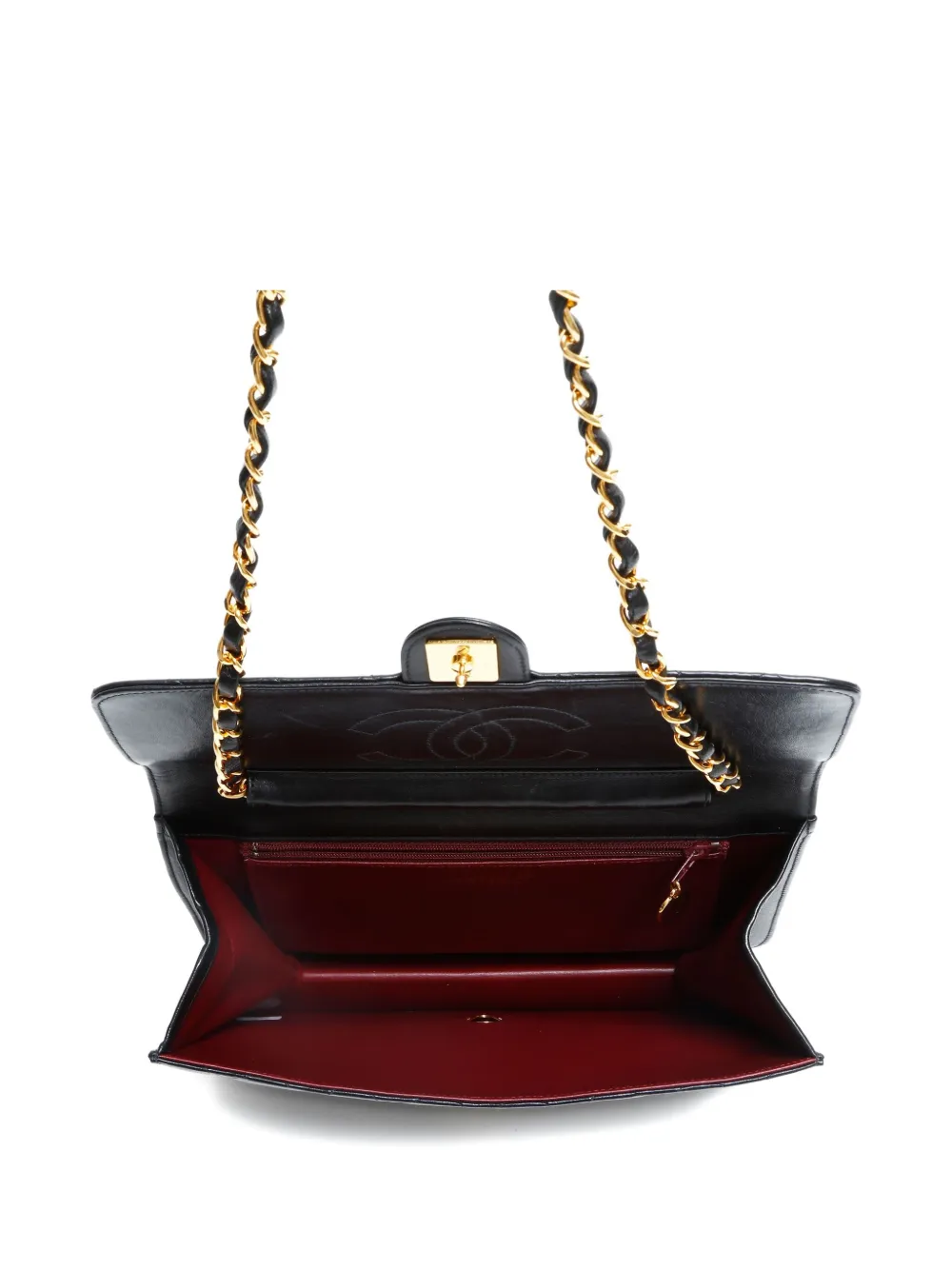 Pre-owned Chanel 1996-1997 Push-lock Chain-flap Shoulder Bag In Black