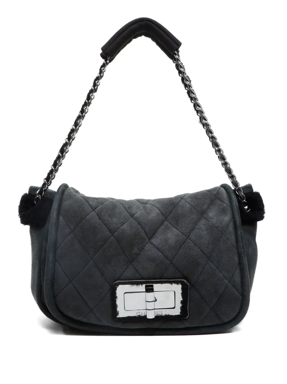 Pre-owned Chanel 2004-2005 Mouton 2.55 Suede-flap Shoulder Bag In Gray