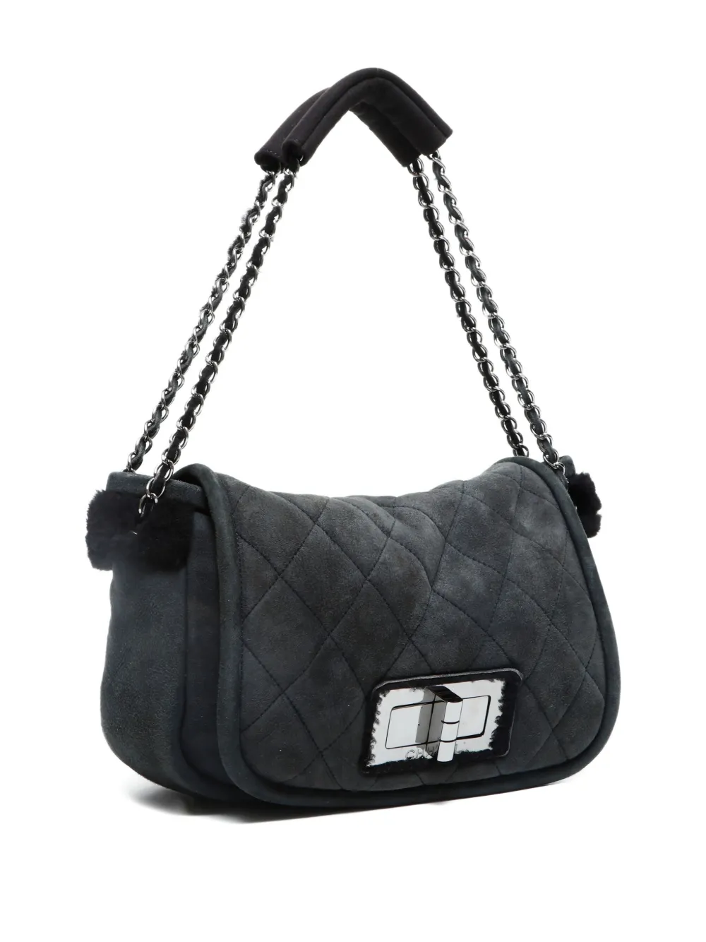 Pre-owned Chanel 2004-2005 Mouton 2.55 Suede-flap Shoulder Bag In Gray