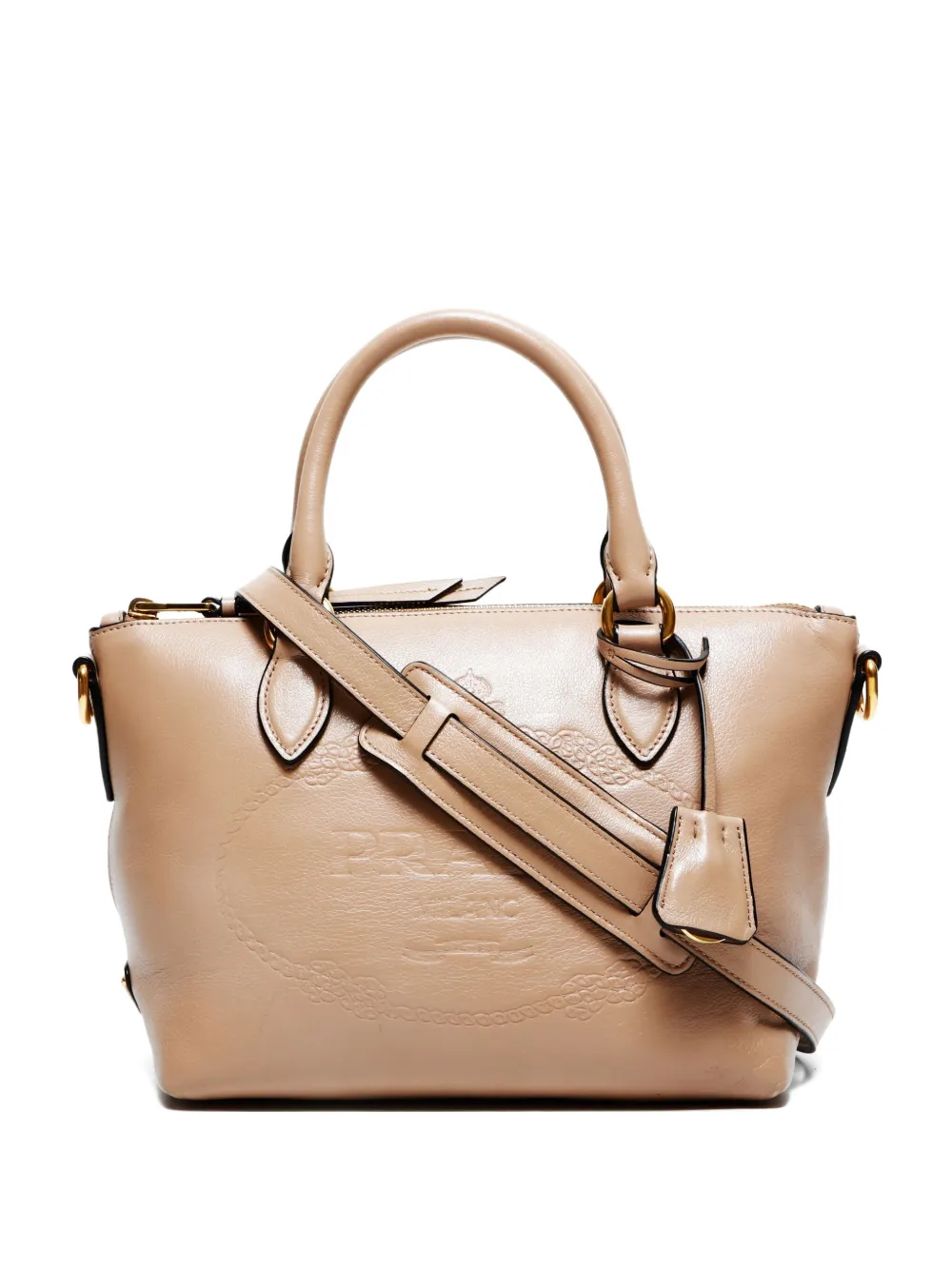 Pre-owned Prada 2015-2025s 2way Logo-debossed Tote Bag In Neutral