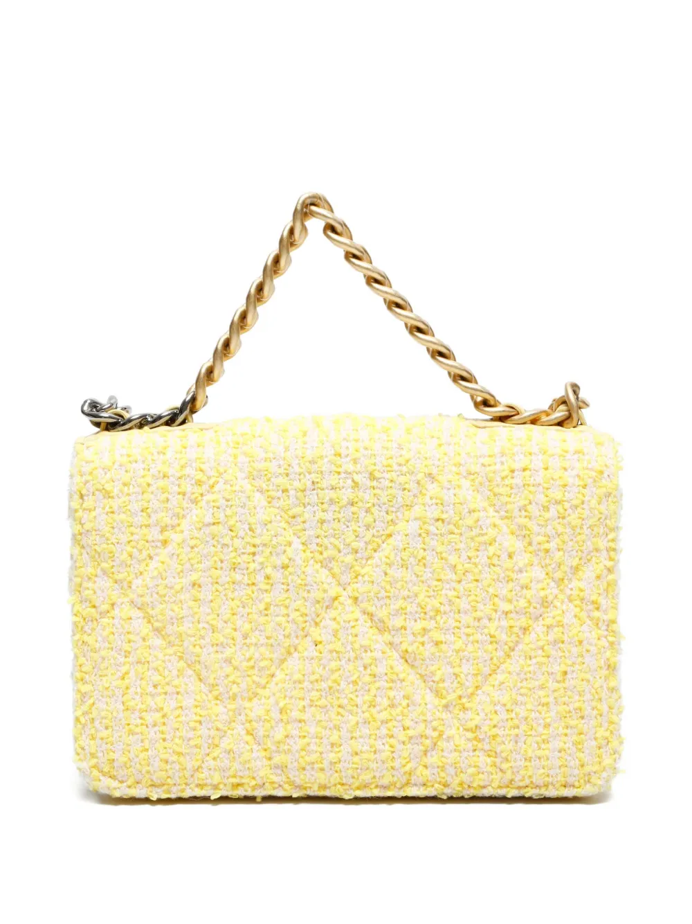 Pre-owned Chanel 2021-2023 19 Tweed Flap Chain Tote Bag In Yellow
