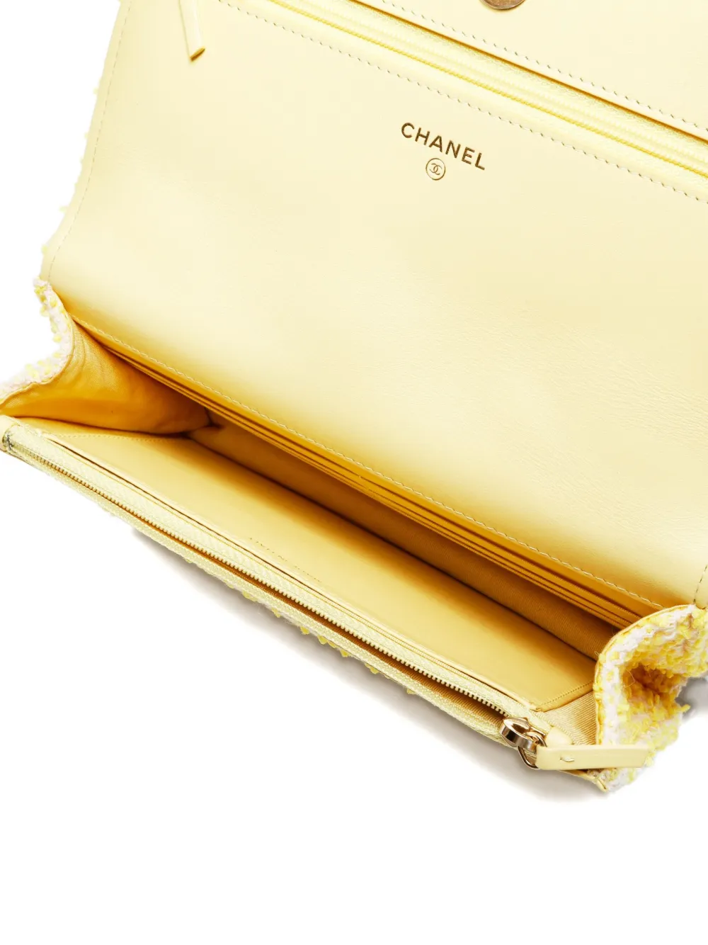 Pre-owned Chanel 2021-2023 19 Tweed Flap Chain Tote Bag In Yellow