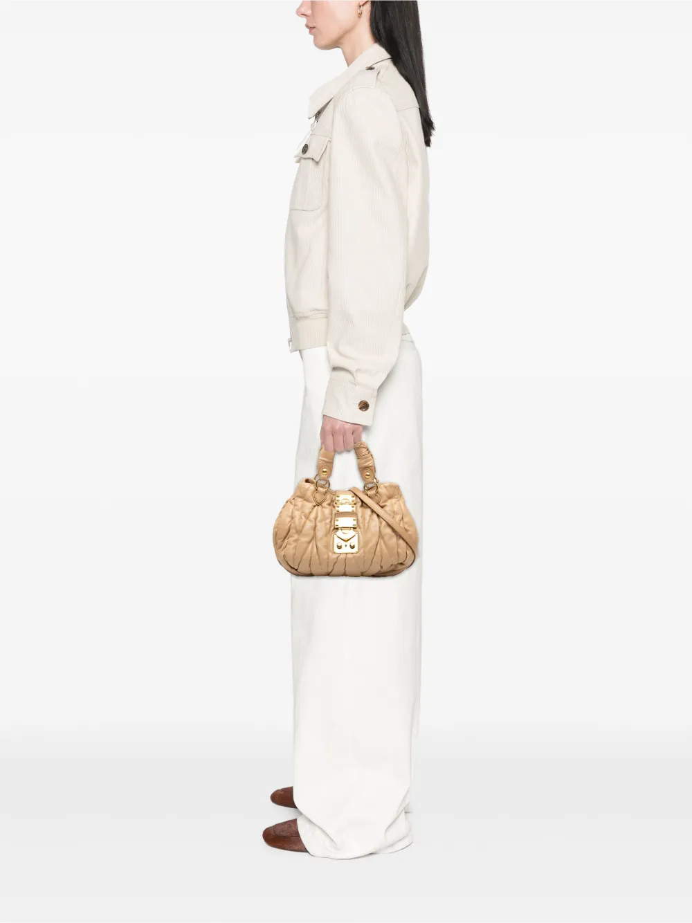 Pre-owned Miu Miu 2010 Matelasse Nappa Coffer Satchel In Brown