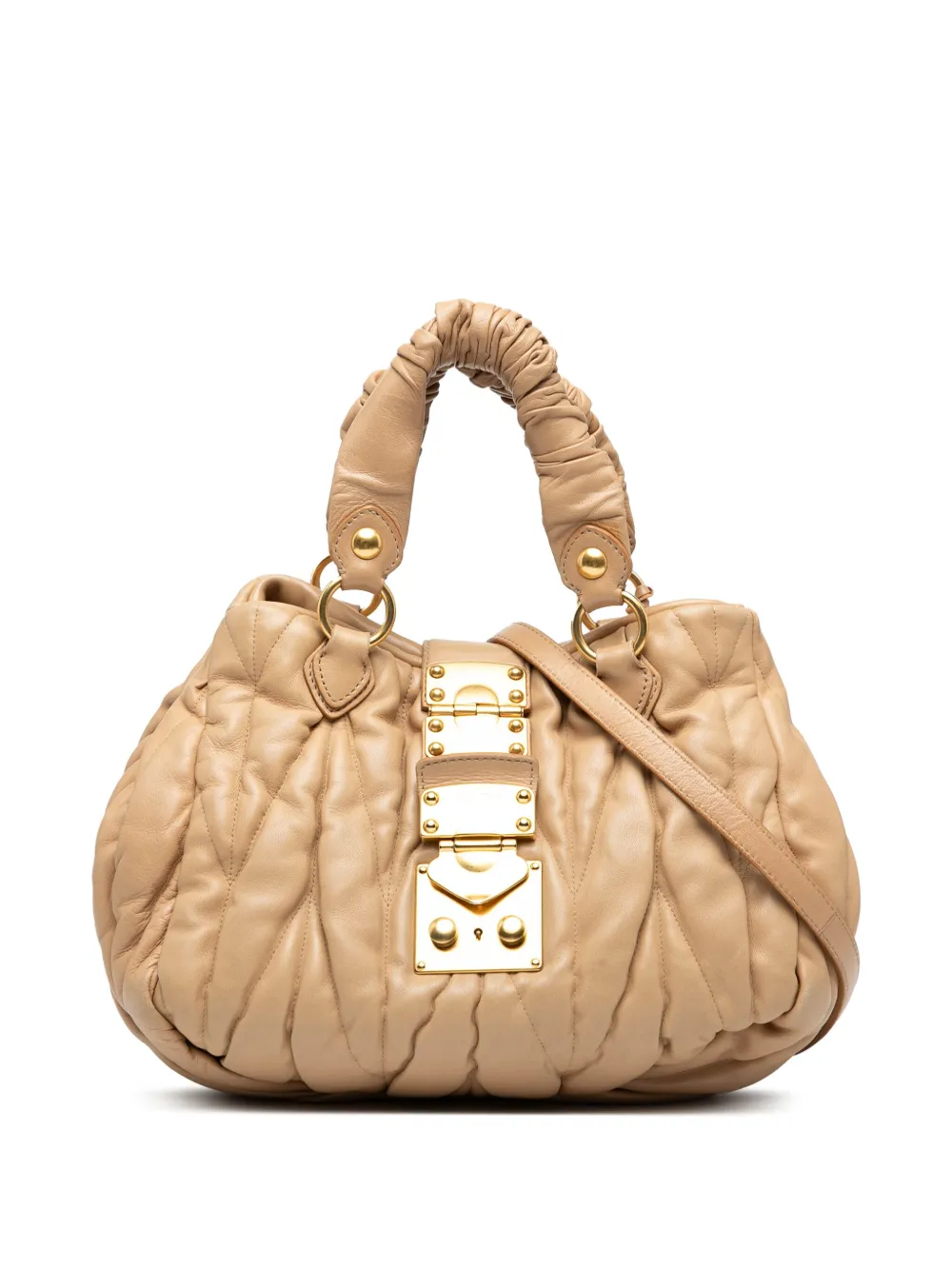Pre-owned Miu Miu 2010 Matelasse Nappa Coffer Satchel In Brown