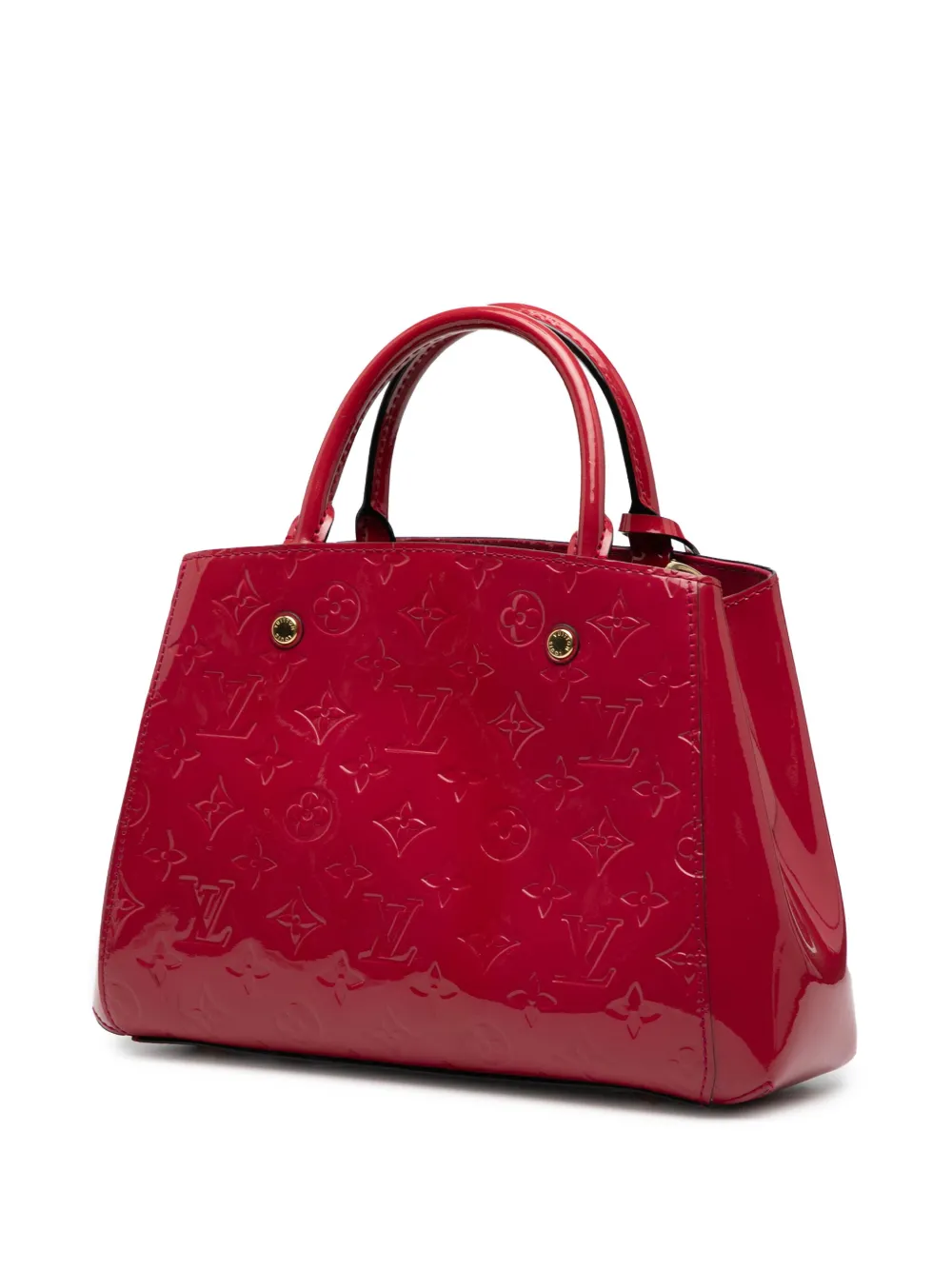 Pre-owned Louis Vuitton 2015 Monogram Vernis Montaigne Bb Satchel In Red