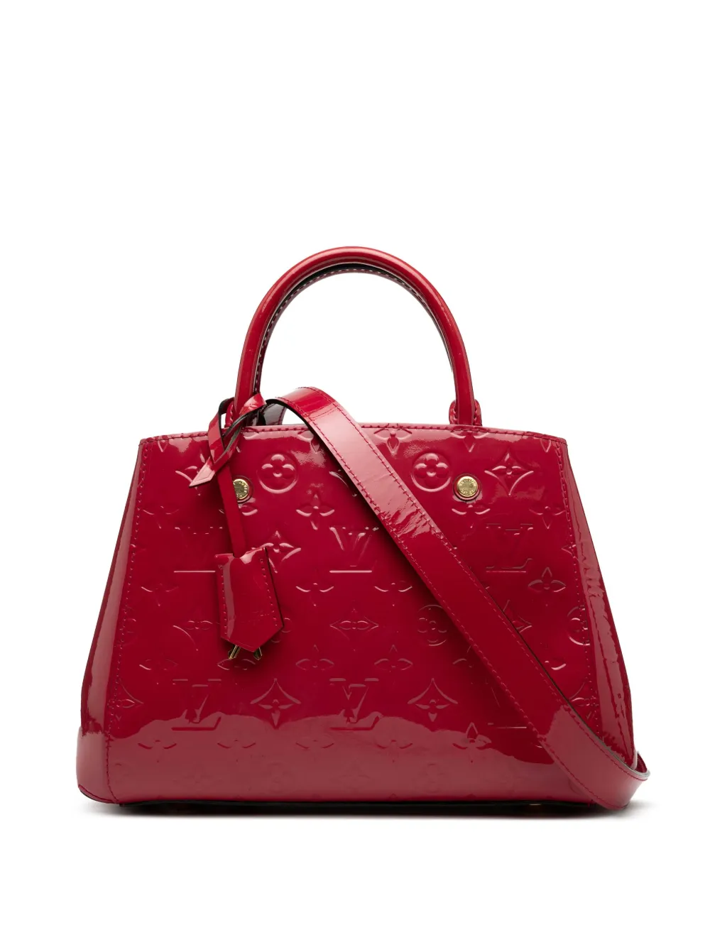 Pre-owned Louis Vuitton 2015 Monogram Vernis Montaigne Bb Satchel In Red