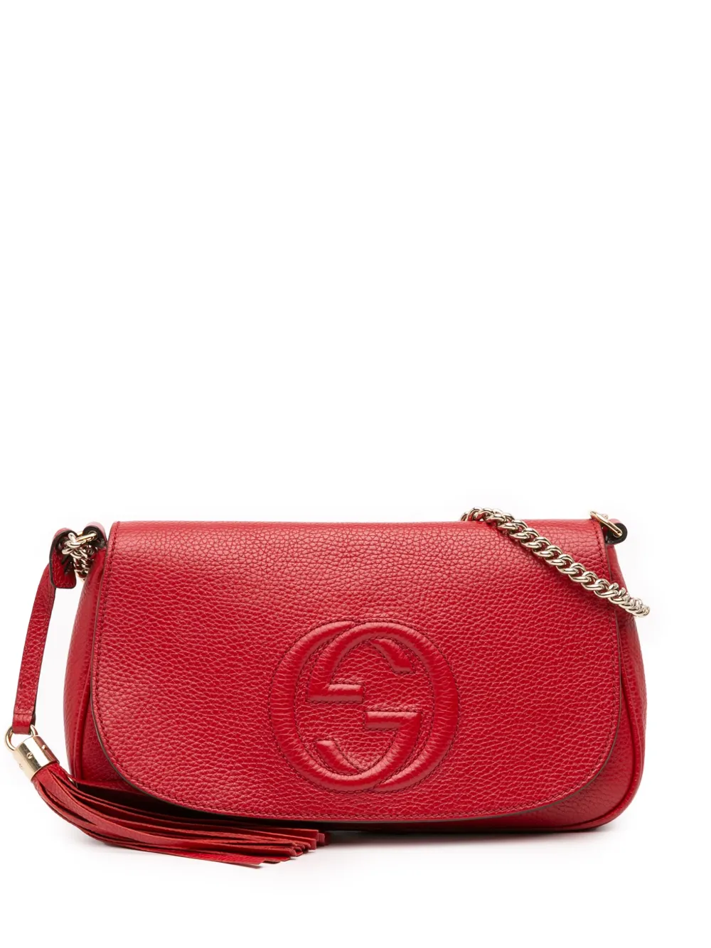 Pre-owned Gucci 2016-2025 Medium Leather Soho Chain Flap Crossbody Bag In Red