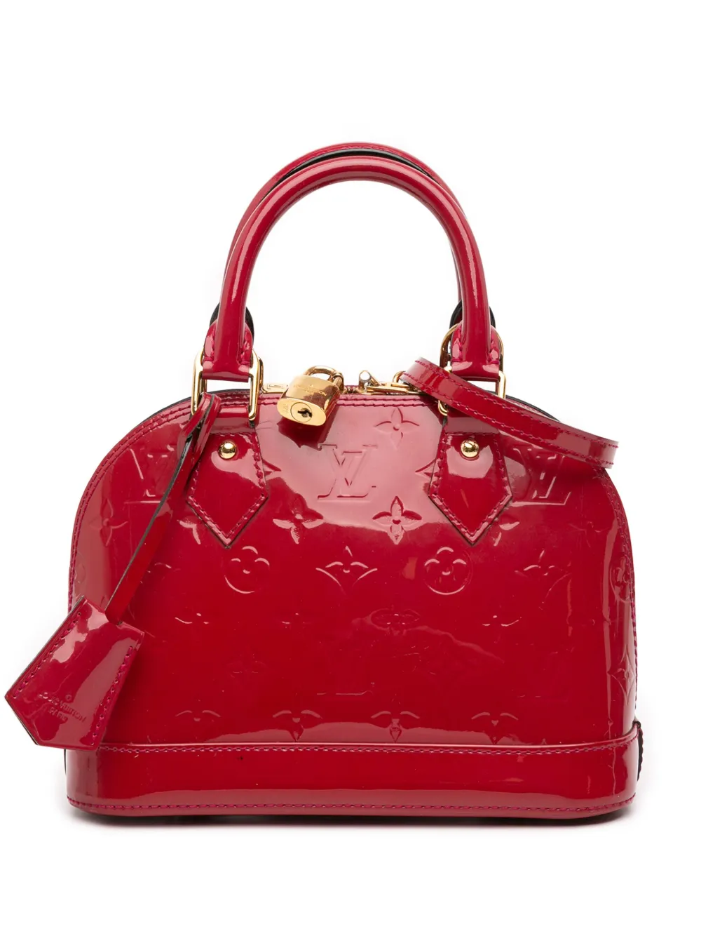 Pre-owned Louis Vuitton 2014 Monogram Vernis Alma Bb Satchel In Red