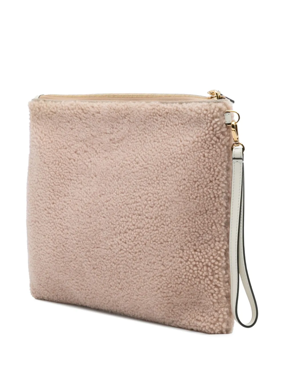 Pre-owned Fendi 2010-2025 Shearling Logo Flat Pouch Clutch Bag In Brown