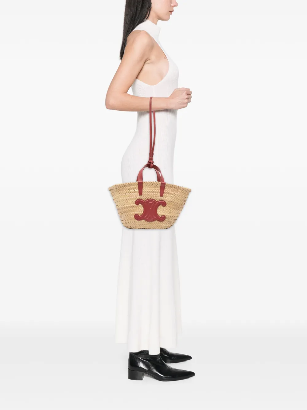 Celine Pre-Owned 2022 Small Raffia Cuir Triomphe Classic Panier Tote satchel | Pre-Owned | Image 2
