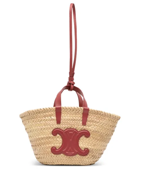 Celine Pre-Owned 2022 Small Raffia Cuir Triomphe Classic Panier Tote satchel