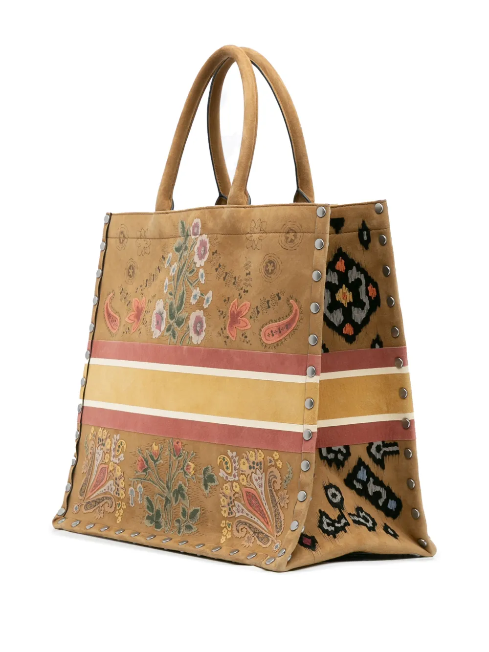 Pre-owned Dior 2021 Large Studded Embroidered Suede Floral Book Tote Bag In Brown