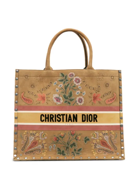 Christian Dior Pre-Owned 2021 Large Studded Embroidered Suede Floral Book tote bag