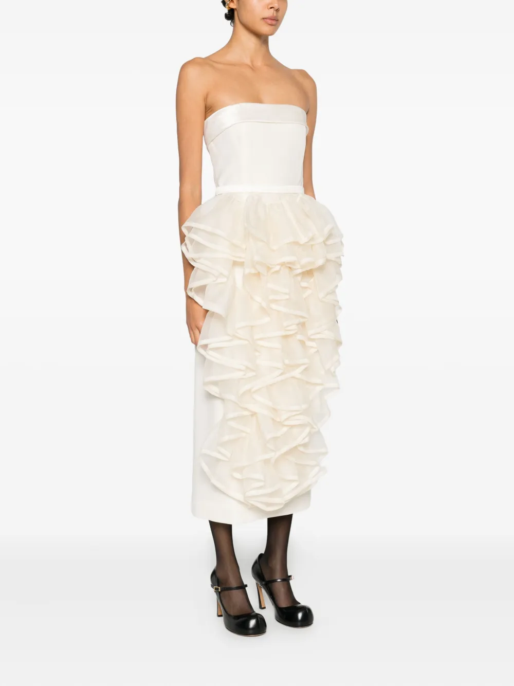Viktor & Rolf Strapless midi-jurk met ruches Beige