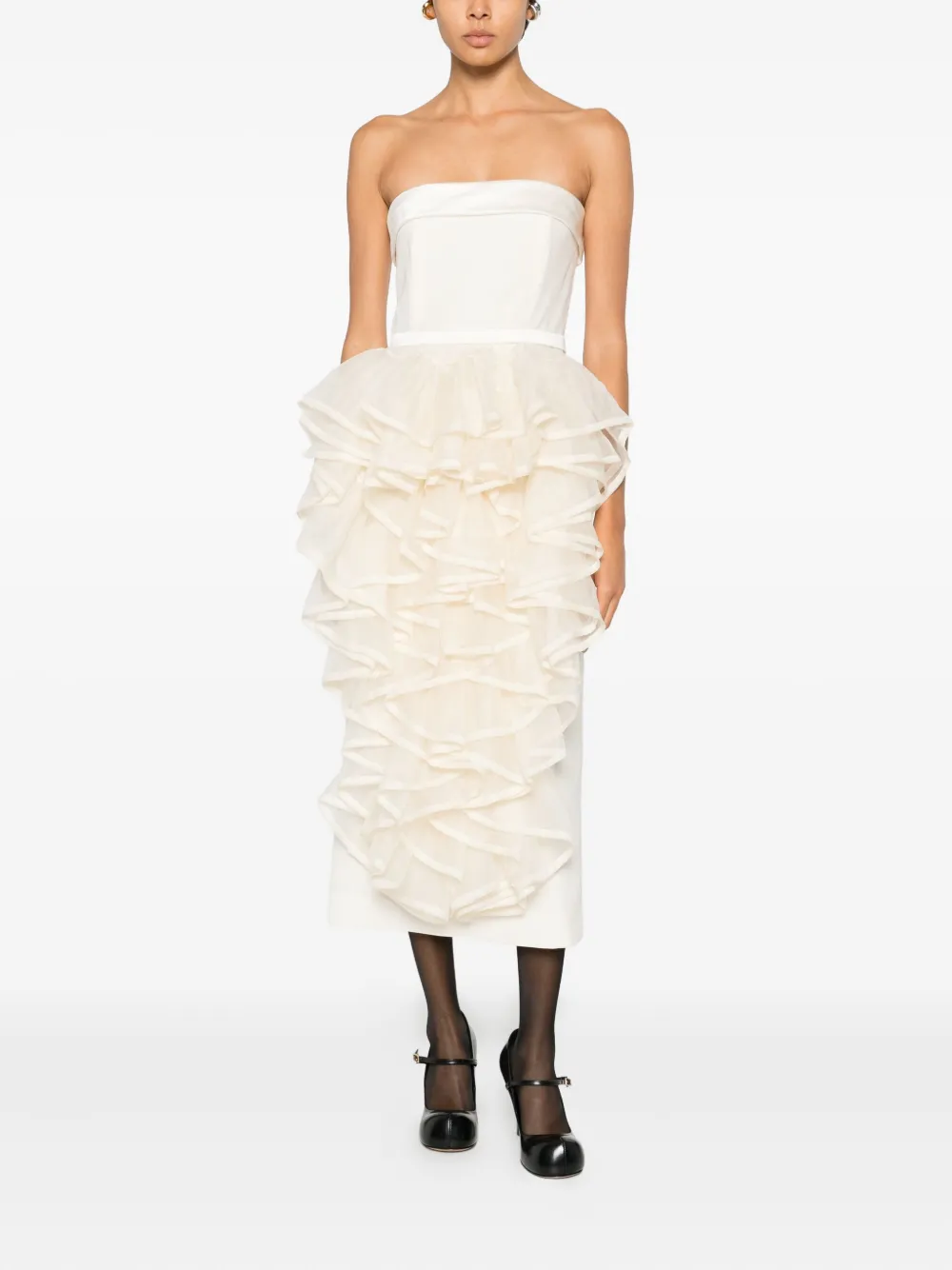 Viktor & Rolf Strapless midi-jurk met ruches Beige