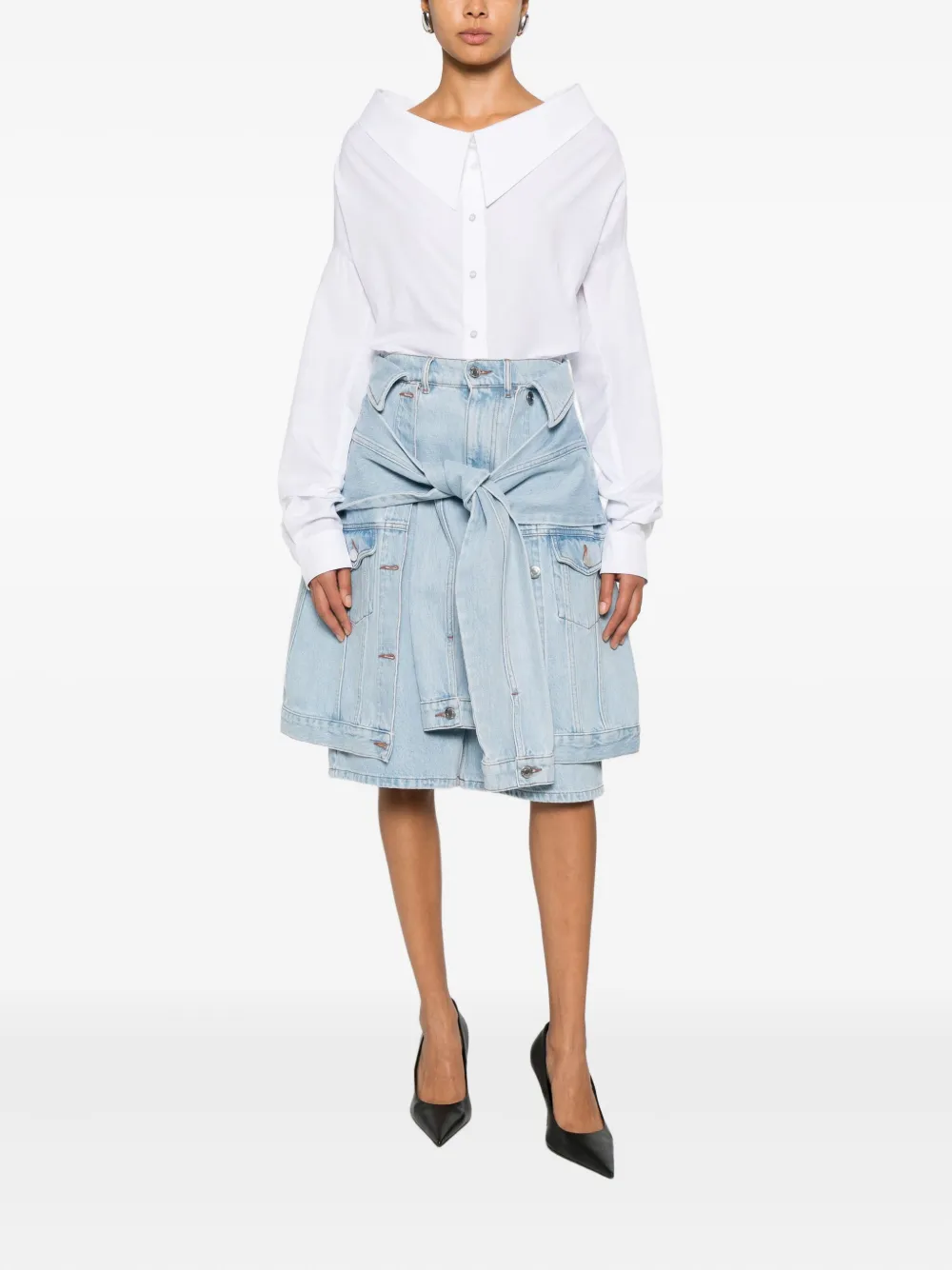 Viktor & Rolf Gedrapeerde spijkershorts met strik Blauw