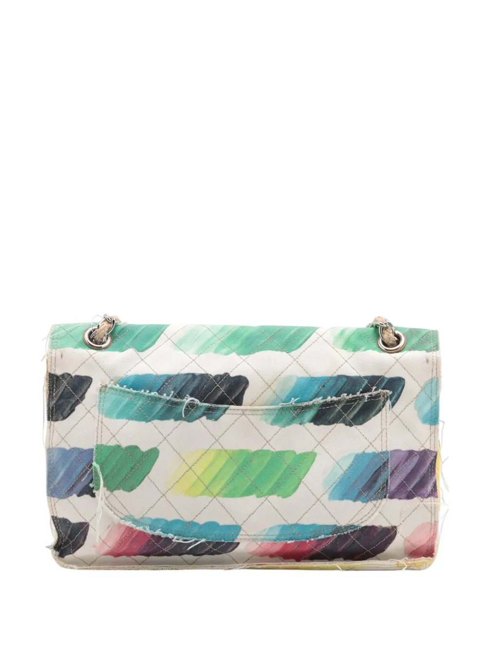 Pre-owned Chanel 2014 Jumbo Canvas Classic Colorama Single Flap Shoulder Bag In White