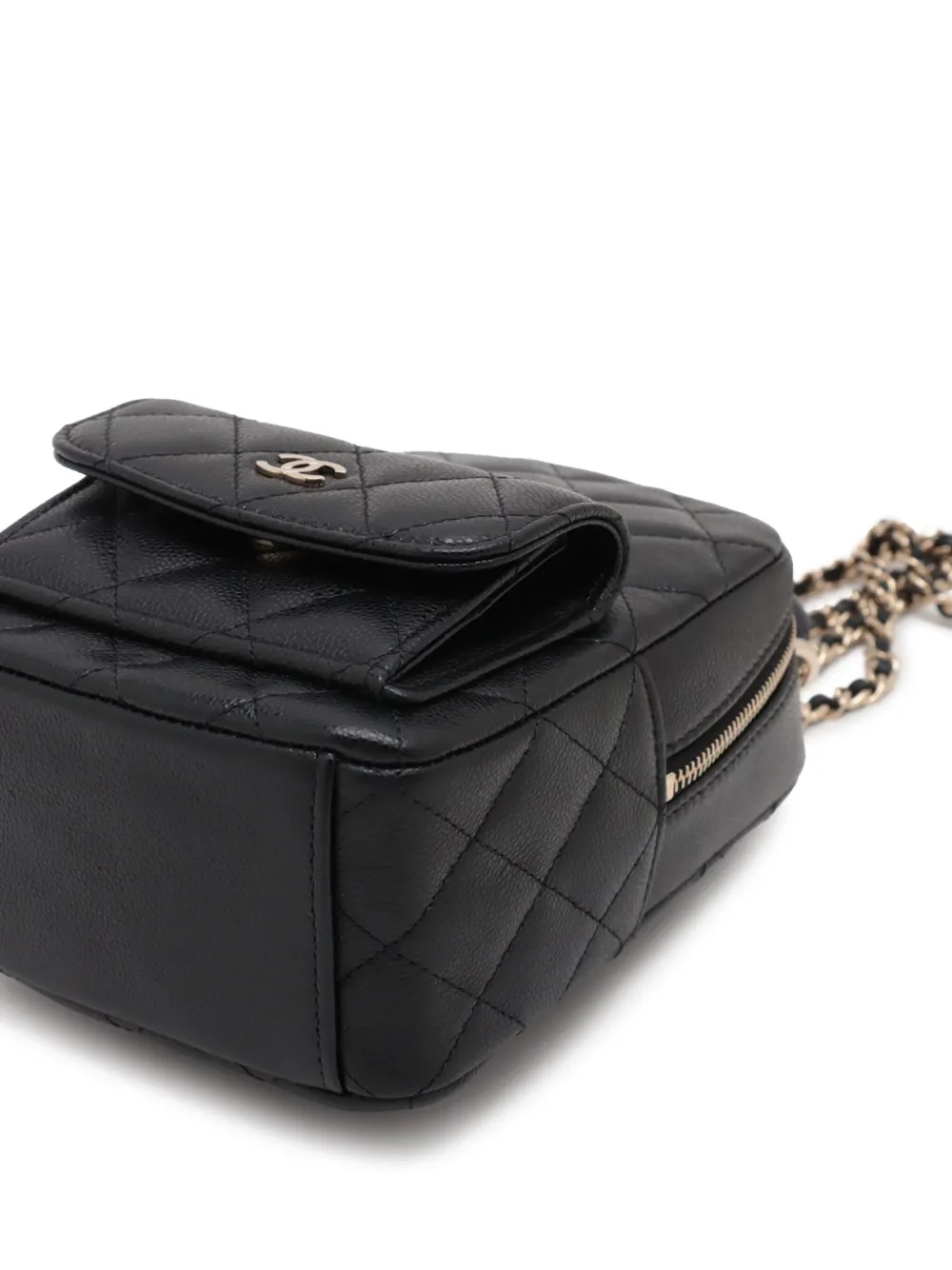 Pre-owned Chanel 2021-2025 Mini Cc Quilted Caviar Backpack In Black