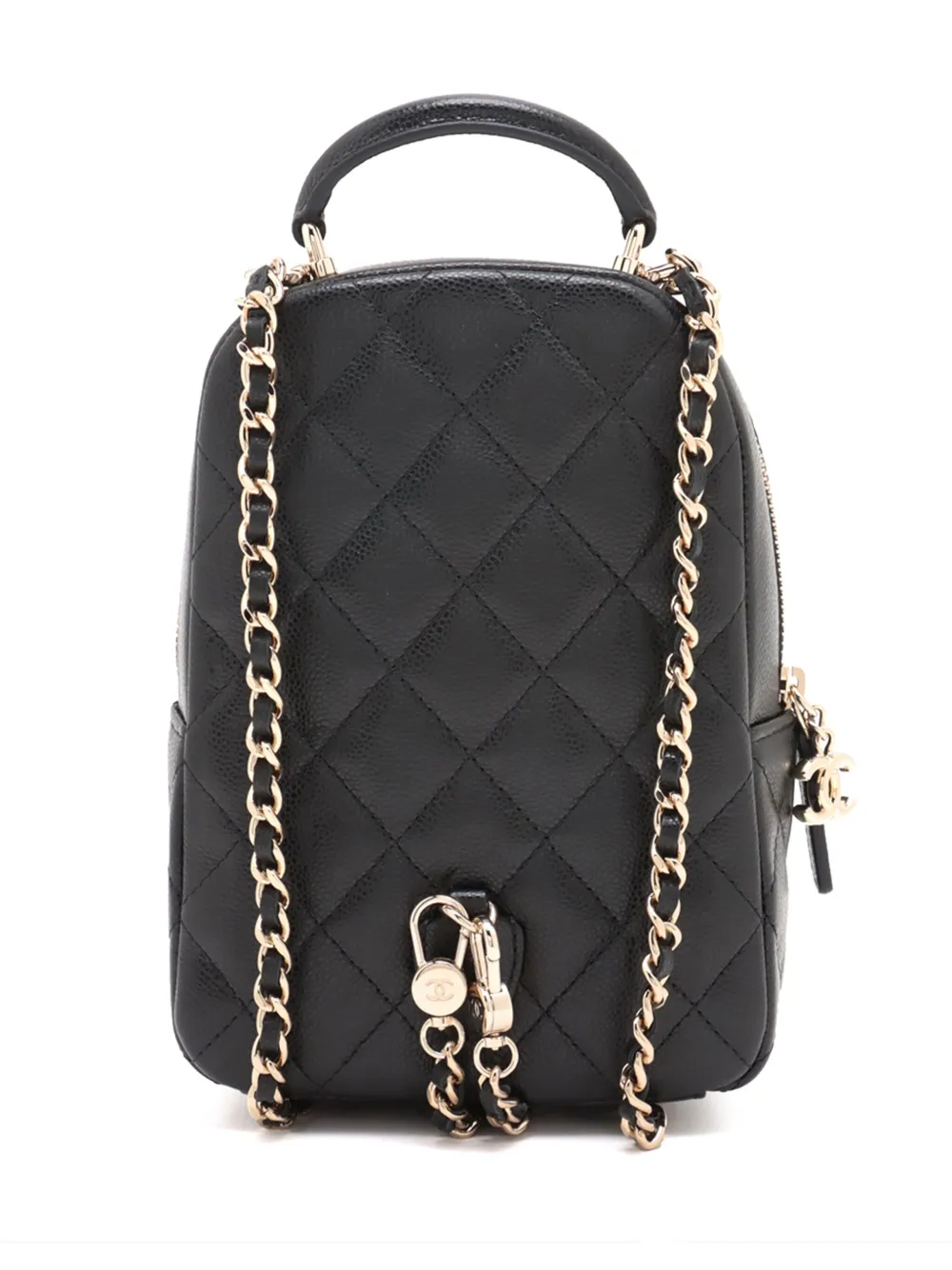 Pre-owned Chanel 2021-2025 Mini Cc Quilted Caviar Backpack In Black