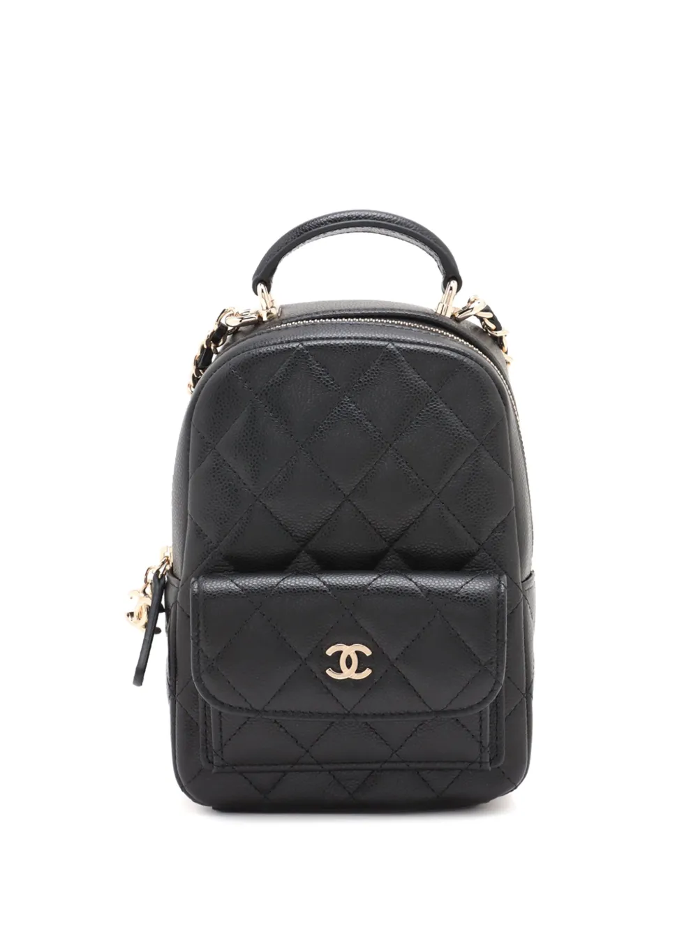 Pre-owned Chanel 2021-2025 Mini Cc Quilted Caviar Backpack In Black
