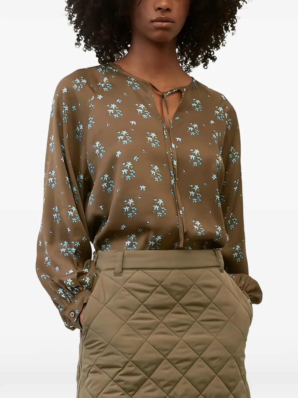 Marc O'Polo floral-print tie blouse - Bruin