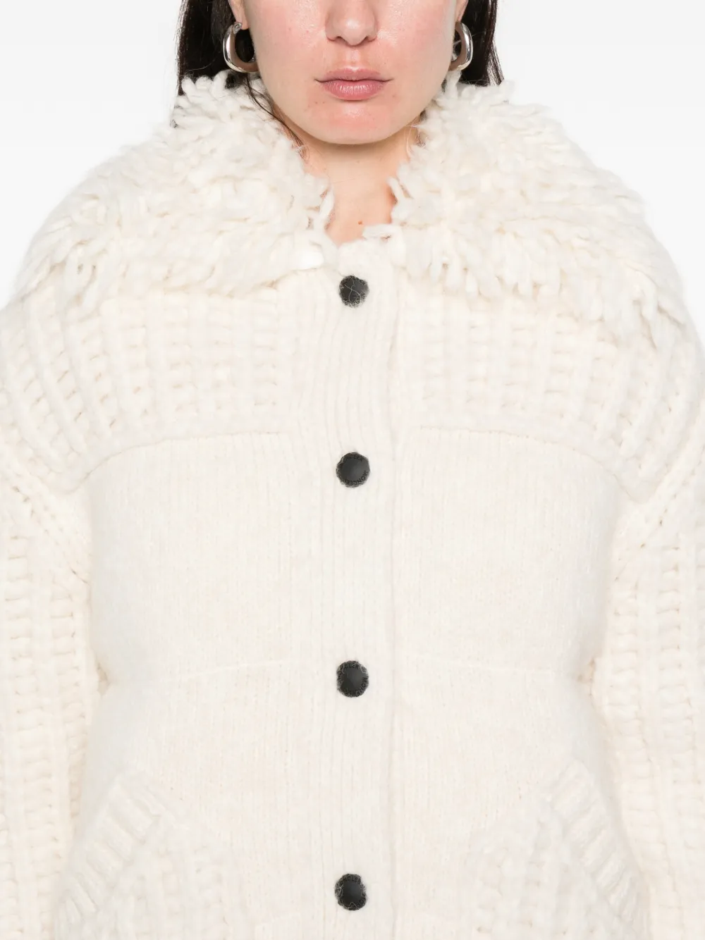 Moncler Knitwear Cardigan With High Collar And Pockets In White